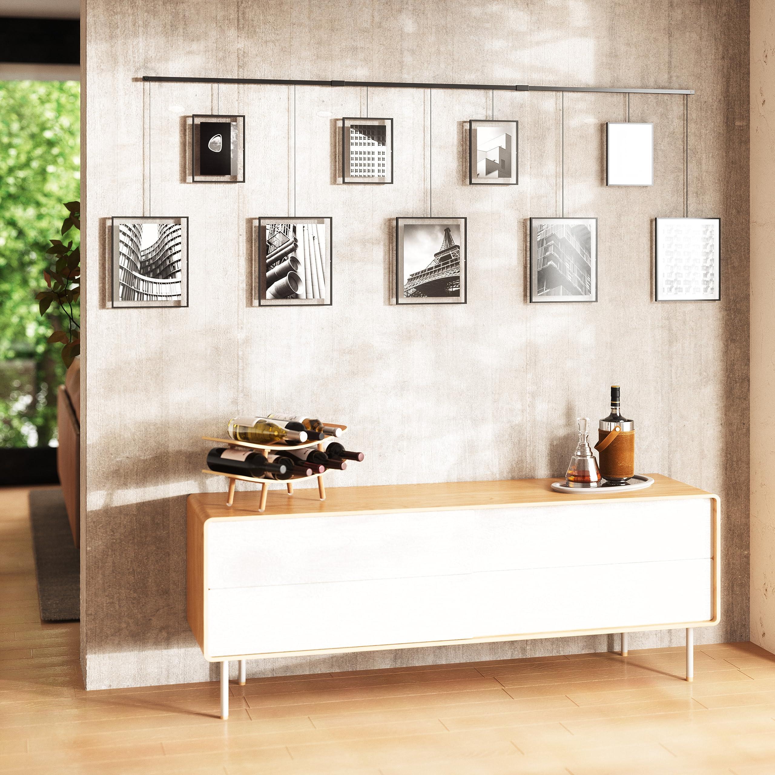 Umbra Umbra Exhibit Picture Frame Gallery Set, Adjustable Wall Collage Displays Nine Photos (Four 5x7\" and Five 8x10\"), Set of 9, Black