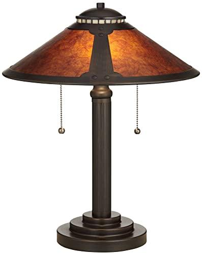 Robert Louis Tiffany Robert Louis Tiffany Mica Collection Mission Tiffany Style Desk Table Lamp 18 1/2" High Rustic Oil Rubbed Bronze Natural Mica Shade Decor for Bedroom House Bedside Nightstand Home Office Reading