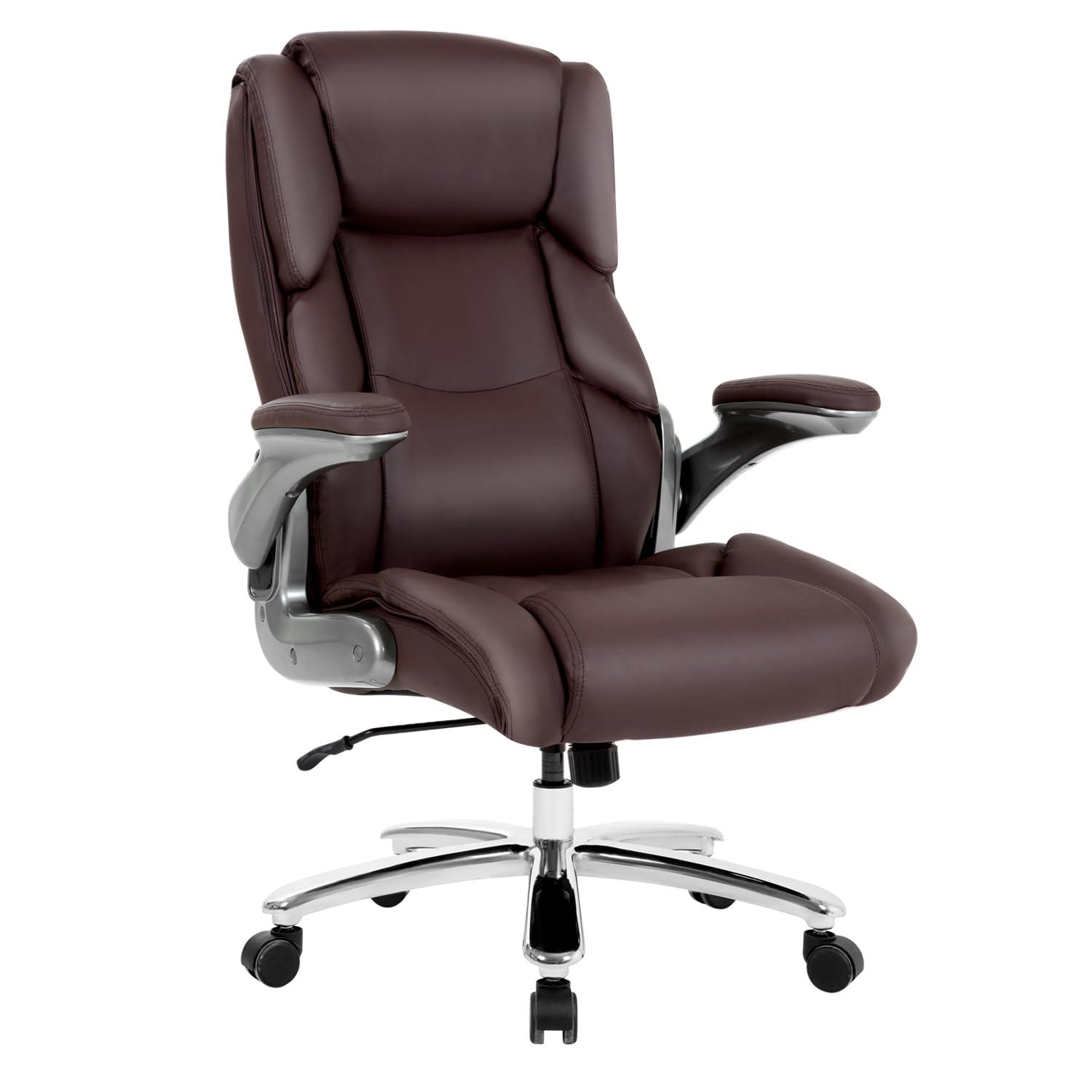 PayLessHere PayLessHere Big and Tall Office Chair 400lbs Adjustable Executive Leather Desk Chair with Armrest Computer Desk Chair Rolling Swivel Computer Pu Leather Chair for Heavy People (Brown)