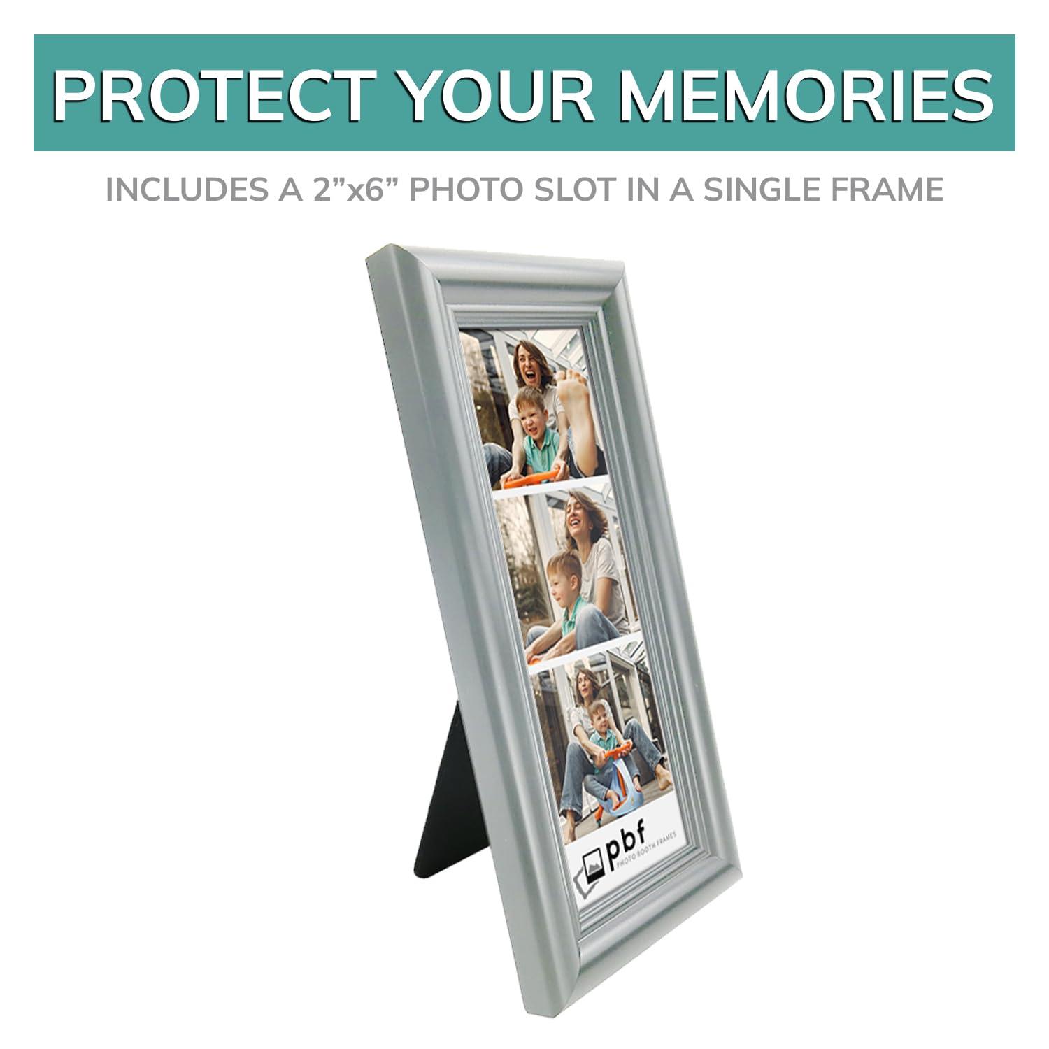 pbf PHOTO BOOTH FRAMES pbf PHOTO BOOTH FRAMES 2x6 Photo Strip Frame | 2 x 6 Photo Booth Strip Frame with Stand | Picture Frame for Photo Booth Strip | Premium Designer Photobooth Frame (Silver)