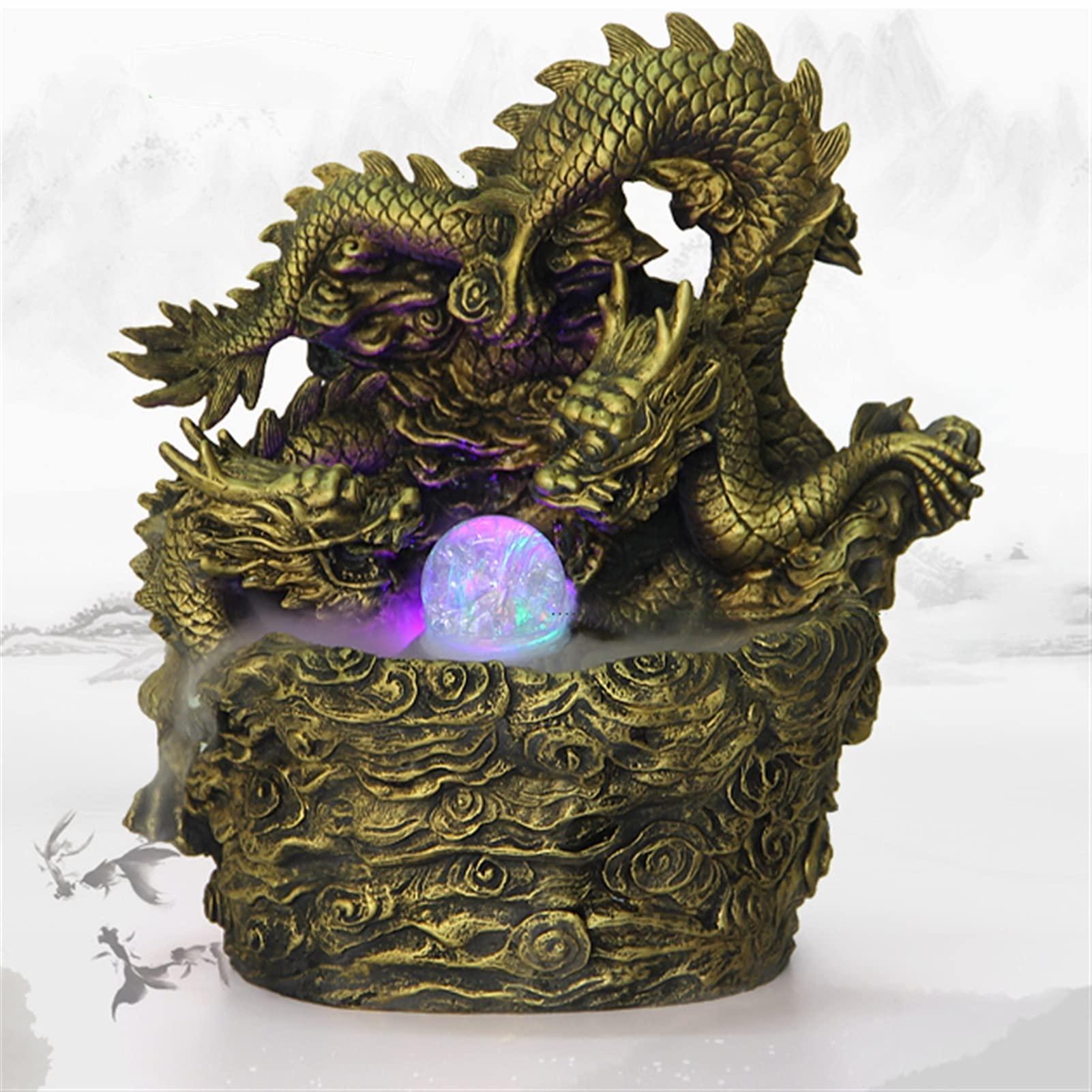 SUNESA SUNESA Tabletop Fountains Desktop Waterfall Fountain Double Dragon Play Bead Water Fountain - Chinese Style Desktop Fountain for Home Office Landscape Decor Desktop Fountain
