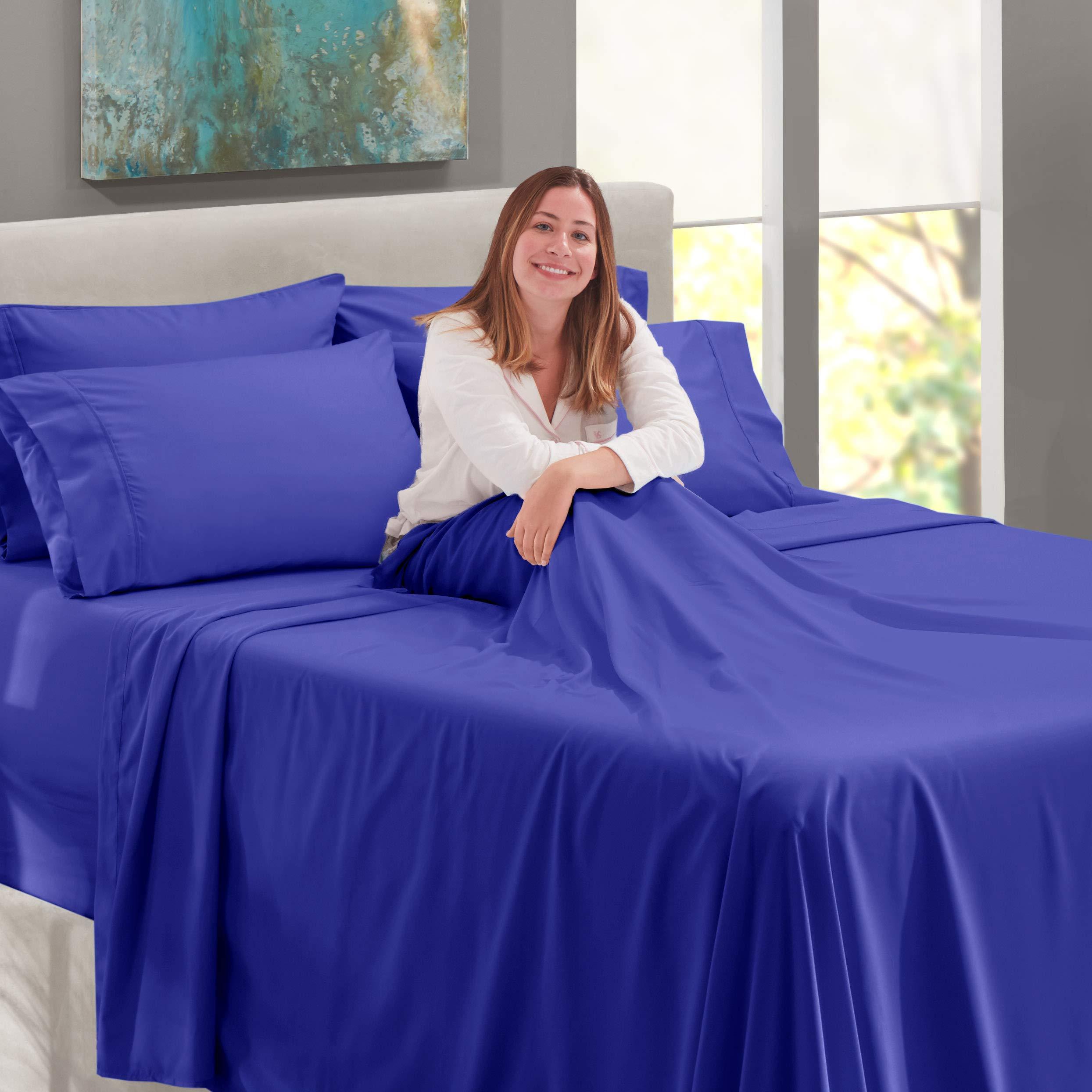 Good Night Bedding King Size Sheet Set - 7 Piece Set - Hotel Luxury Bed Sheets - 21\" Deep Pockets - Easy Fit - 100% Cotton 800 Thread Count Breathable & Cooling Sheets - Royal Blue Bed Sheets - King Sheets