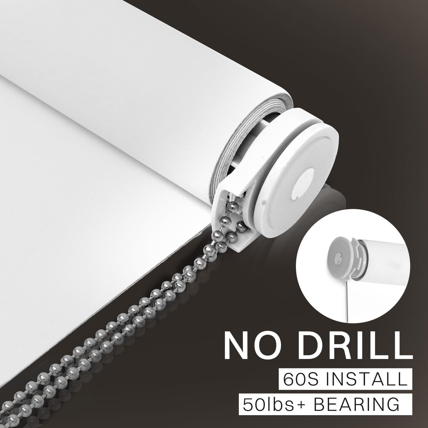 Hidpriva No Drill No Tools 100% Blackout Roller Shade | UV Protection | Easy-Care Fabric | Roller Blind for Windows & Doors | Pull Down Window Shade - White (20.5" W x 78" H)