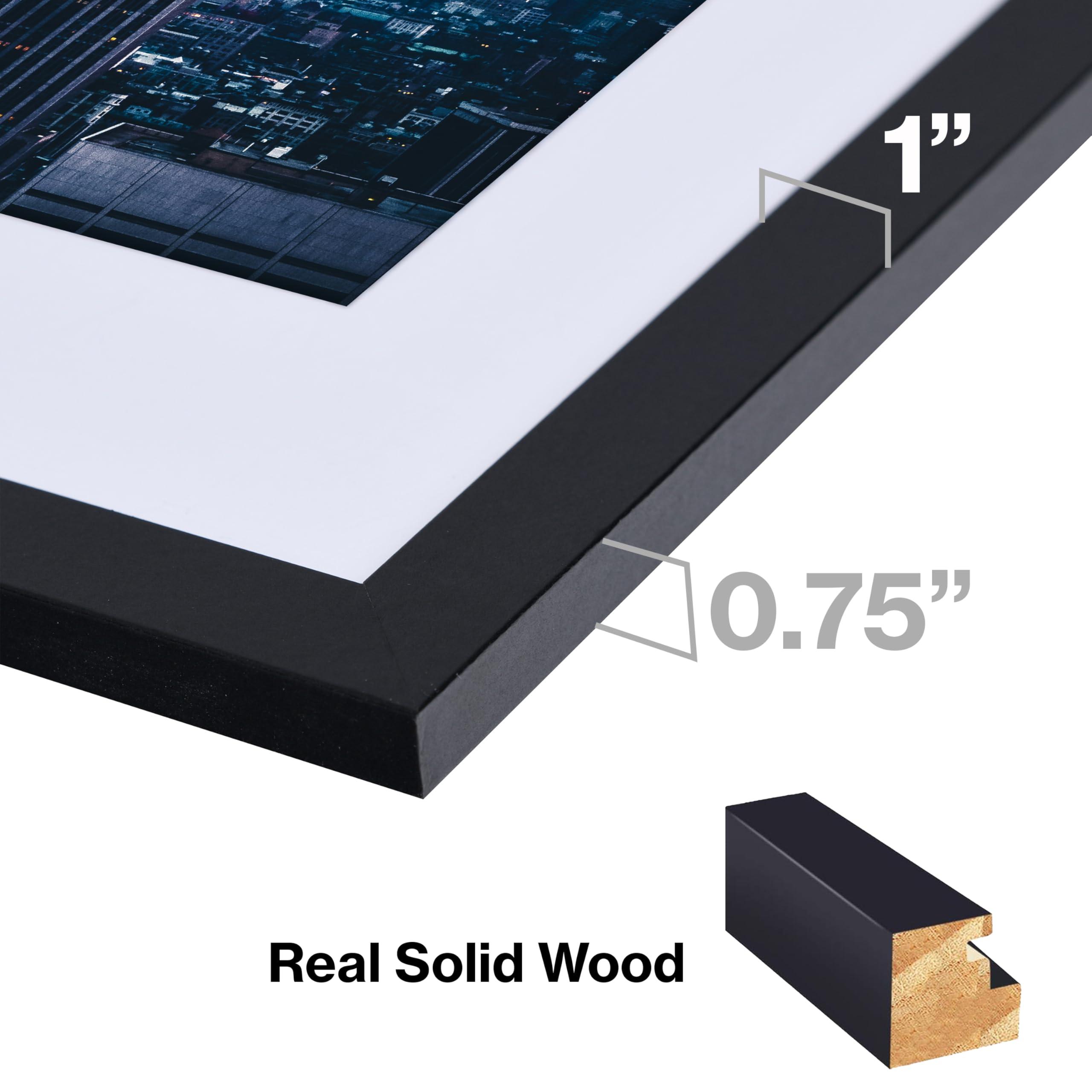 Frame Amo Frame Amo 18x24 Black Solid Wood Poster Frame, White Multi Mat for 13x19 and 16x20 Image, 1 inch Wide, Acrylic Front