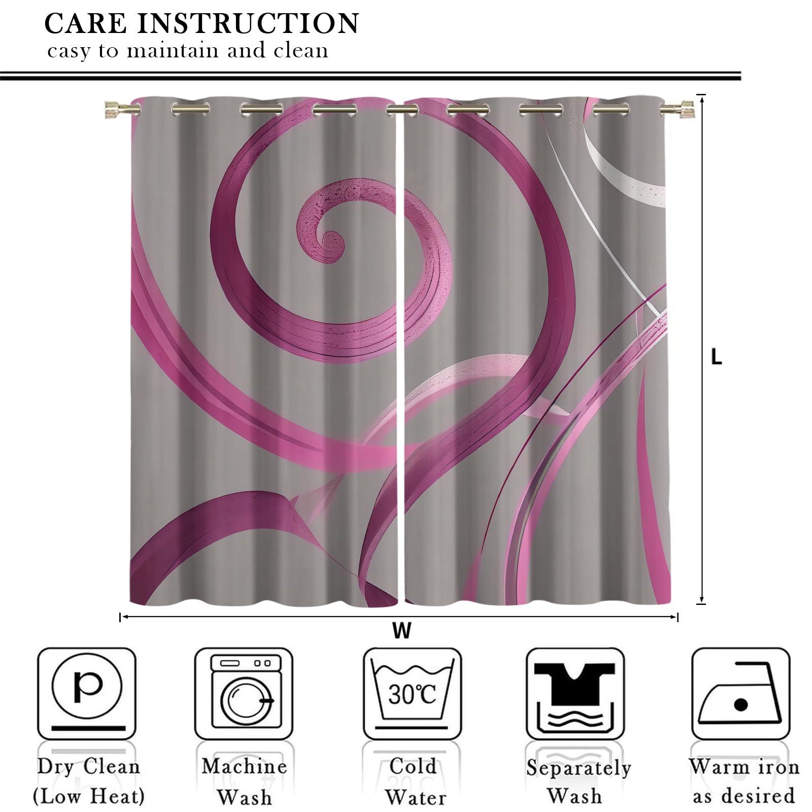 MPUTIE Modern Simple Art Grommet Window Curtains, Gray Magenta Irregular Stripes Blackout Curtains, Thick Polyester Thermal Insulated Drapes for Family Living Room Bedroom Office - 2x31.5x63Inch