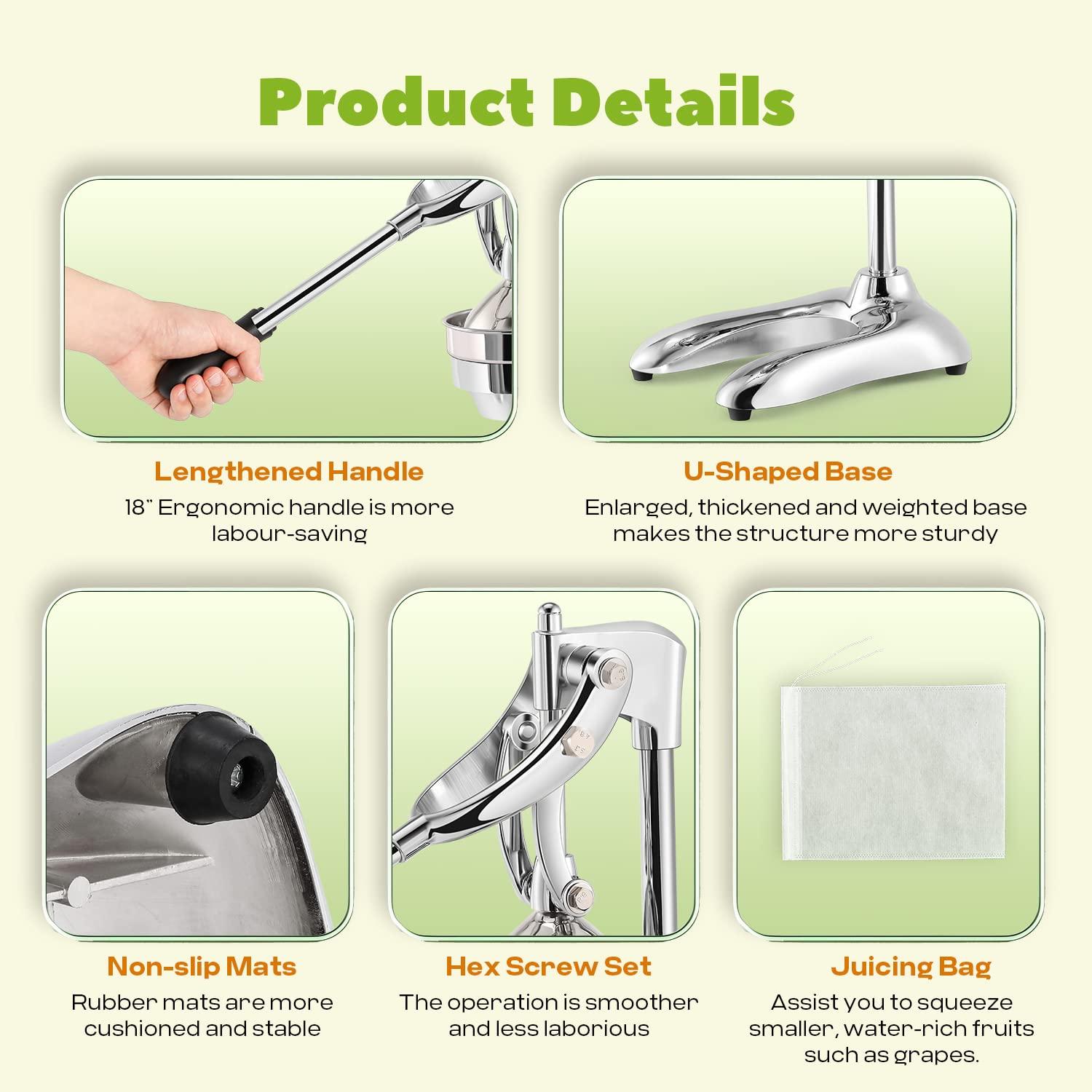 Luzrise Luzrise Manual Juicer Hand Press Professional Citrus Juicer Countertop Metal Orange Lemon Pomegranate Squeezer for Commercial Home Restaurant Use( Stainless Steel Heavy Duty Extra Large 7.4*9.8*19.3")