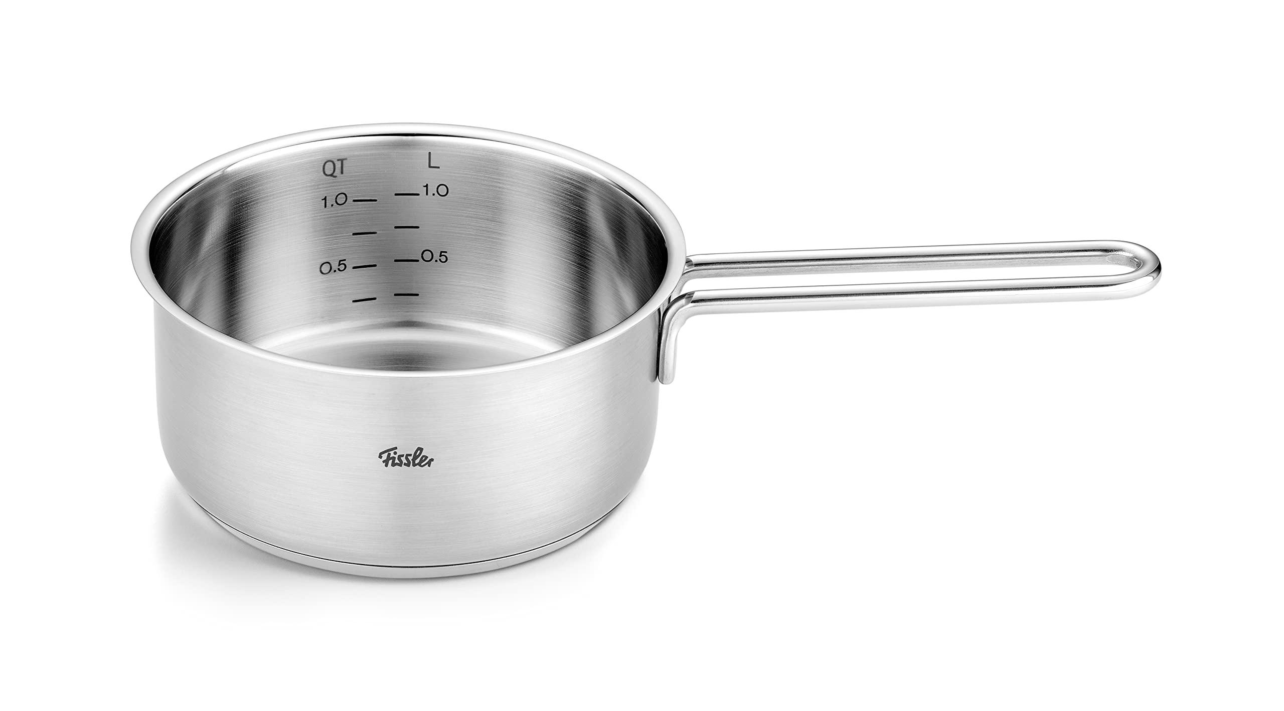 Fissler Fissler Pure Collection 6-Piece Stainless Steel Saucepan Set with Metal Lids (3 Saucepans, 1 Stewing Pan 1 Saucepan 1 Stainless Steel Care) Induction