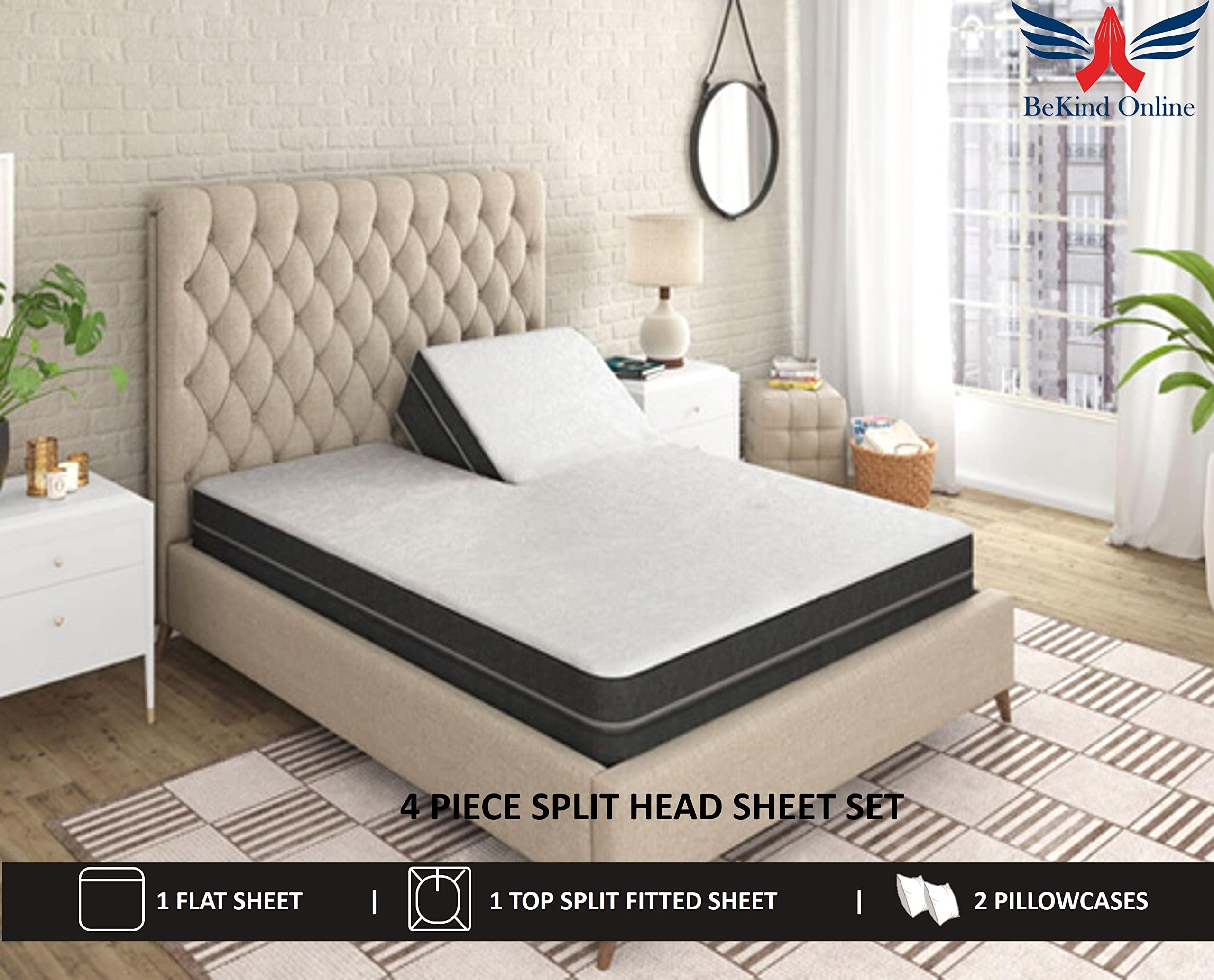 BeKind Online Split Head Cal King Sheet Set for Adjustable Bed, Soft Breathable 39" Split from Top 600 Thread Count 100% Egyptian Cotton 4-PC FlexTop Sheet for Half Split Beds - 12" Deep Pockets - Peach Solid