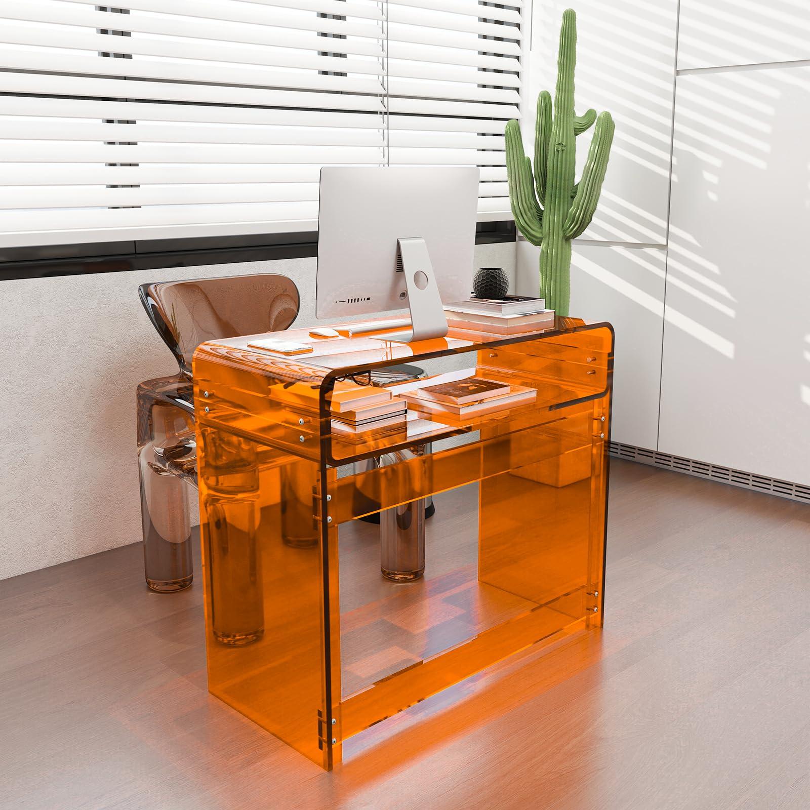 DigDozer DigDozer Orange Acrylic Desk & Console Table - Office, Study, Bedroom & Entrance Decor (15.5" D x 33.5" W x 29.3" H)