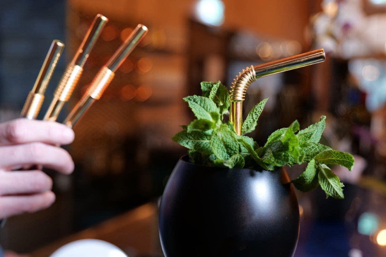 Nuts Bendable Straw | The Only Flexible Stainless Steel Straw | Patented & Hygienic Certified | Metal Straw | Reusable | Drinking Straws | 4 pcs Set + Straw Brush Cleaner (golden)