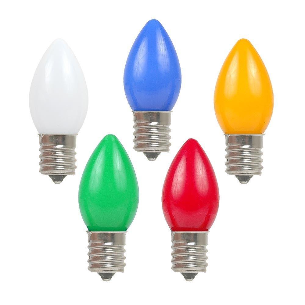 Novelty Lights Novelty Lights 25 Pack C7 Ceramic LED Christmas Lights Replacement Bulbs, Multi-Color, Energy Efficient C7 LED Light Bulbs, Fits C7/E12 Base