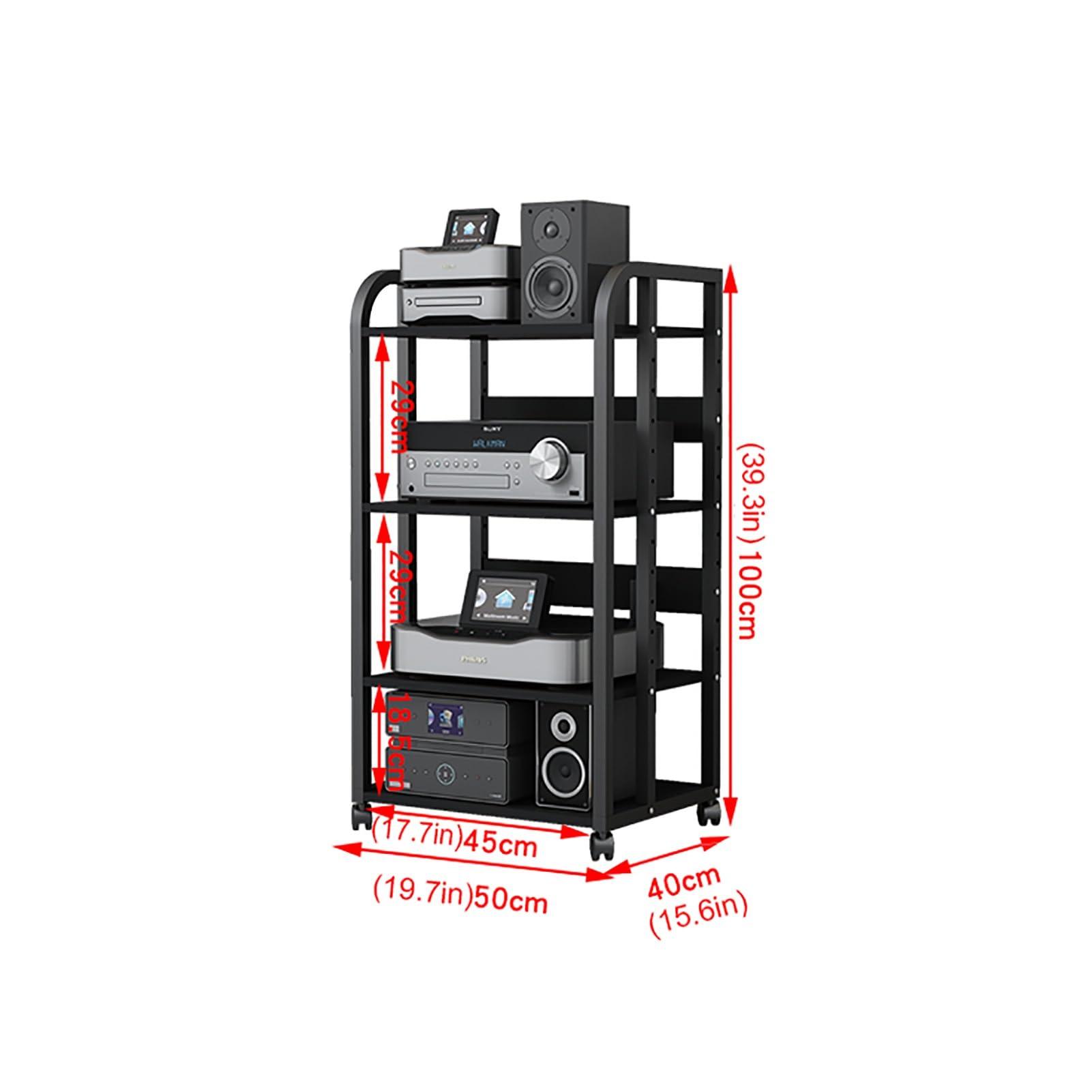 XingLi XingLi 3/4/5-Tier Audio Equipment Rolling Cart RackLarge Stereo Black Storage Cabinet - Office Bedroom Living Room AV Media Shelf(Size:4 Tier-H100cm)