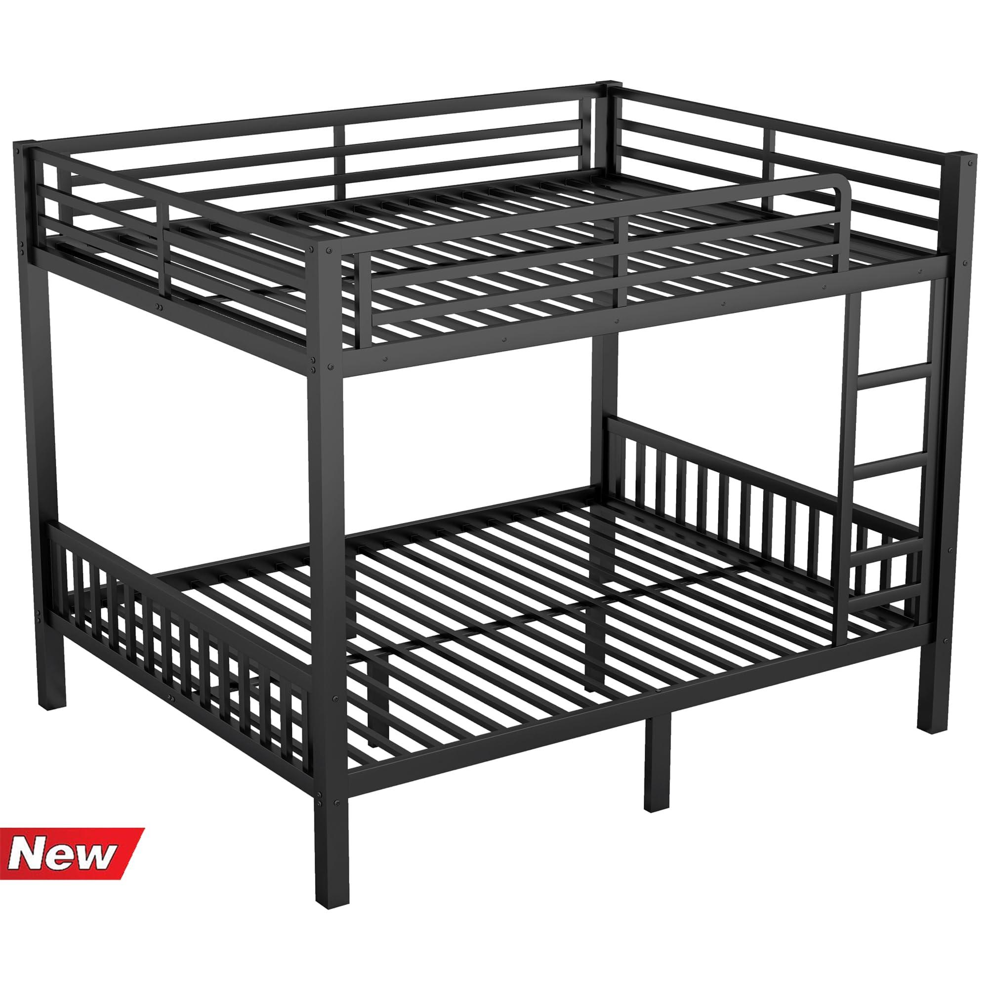 TIHWOALL TIHWOALL Latest Upgrade & Stronger Steel Queen Over Queen Bunk Bed, Heavy Duty Thickened More Rust-Proof Metal Bunk Queen Bed with Enhanced Legs & Slats (Easier Assembly) (Queen Over Queen-1)