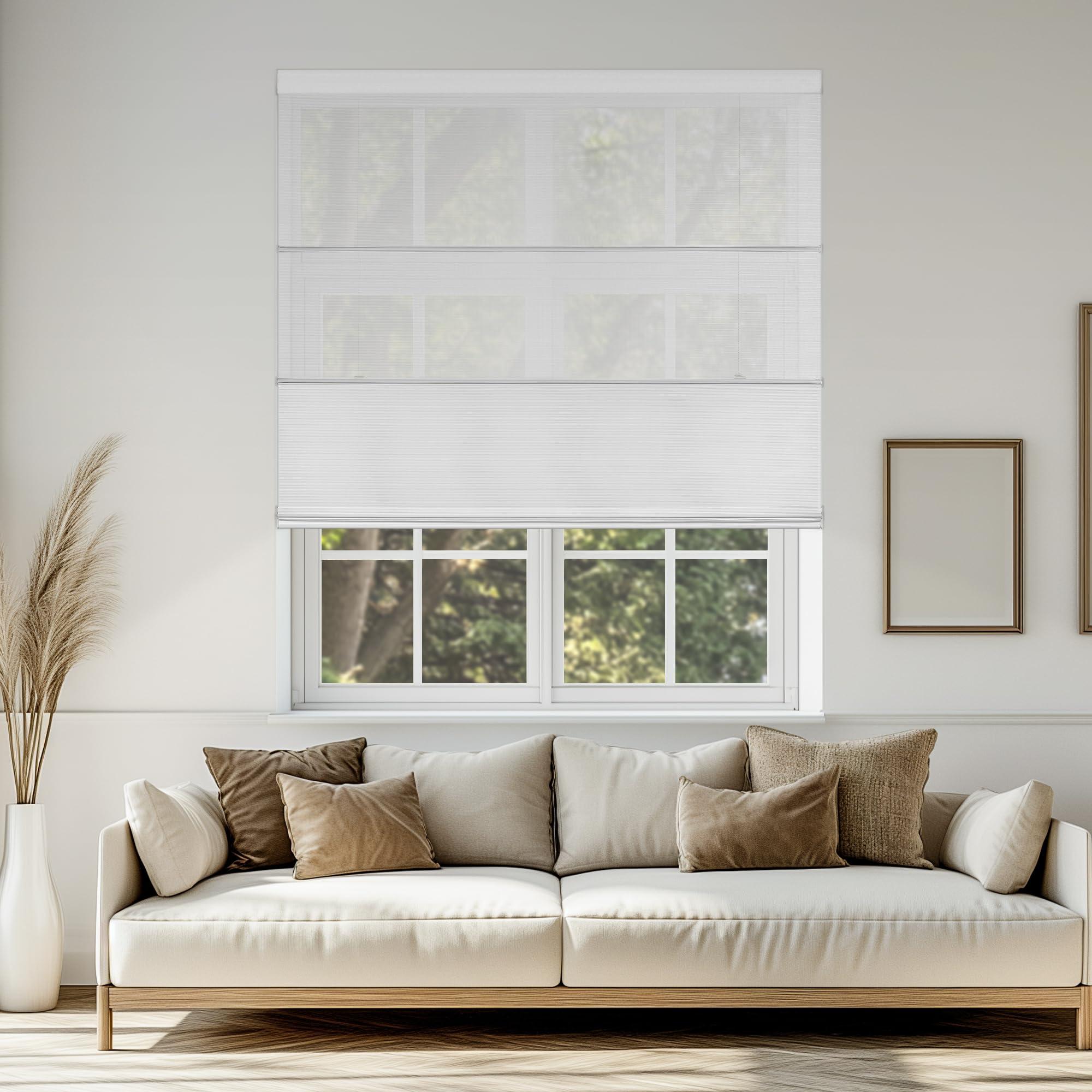 MoDanCeQ MoDanCeQ Roman Shades for Windows, Blackout Light Filtering Cordless Roman Blinds, Window Shades, UV Protection, Privacy, Window Blinds, Easy to Install, LJMF-Light Filtering-White, 20" W x 48" H