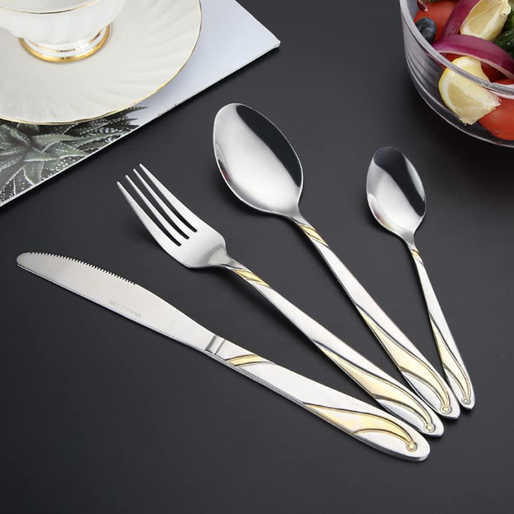 TWEE Gold Silverware Set 24 Piece Cutlery Set for 6 Premium Stainless Steel Flatware Sets Include Teaspoons Knifes Forks and Spoons Home Kitchen Restaurant Hotel Tableware Utensils Set