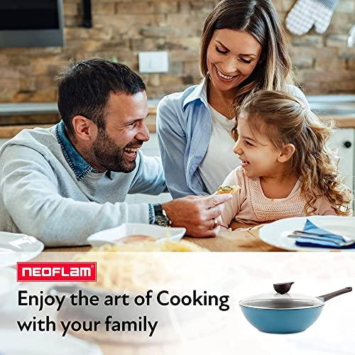 Neoflam Neoflam Eela 12'' Non Stick Chef's Wok with Glass Lid, Stir Fry Pan and POFA-Free Ceramic Coating for Cooking Saute Vegetables, Meat, Fish, 12 inch, Deep Blue (Handle assemble required)