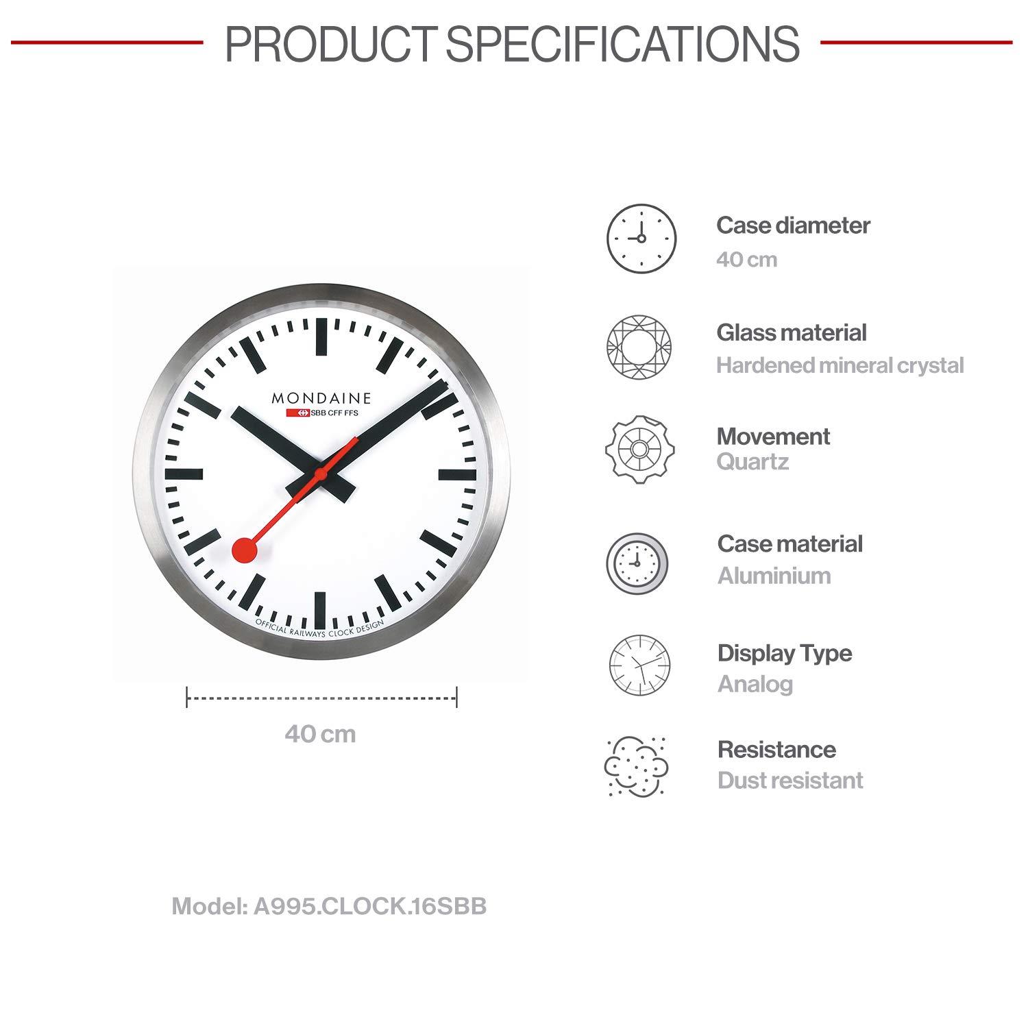 Mondaine Mondaine - Wall Clock - A995.Clock.16SBB - Large White Dial - Wall Clocks - Made in Switzerland