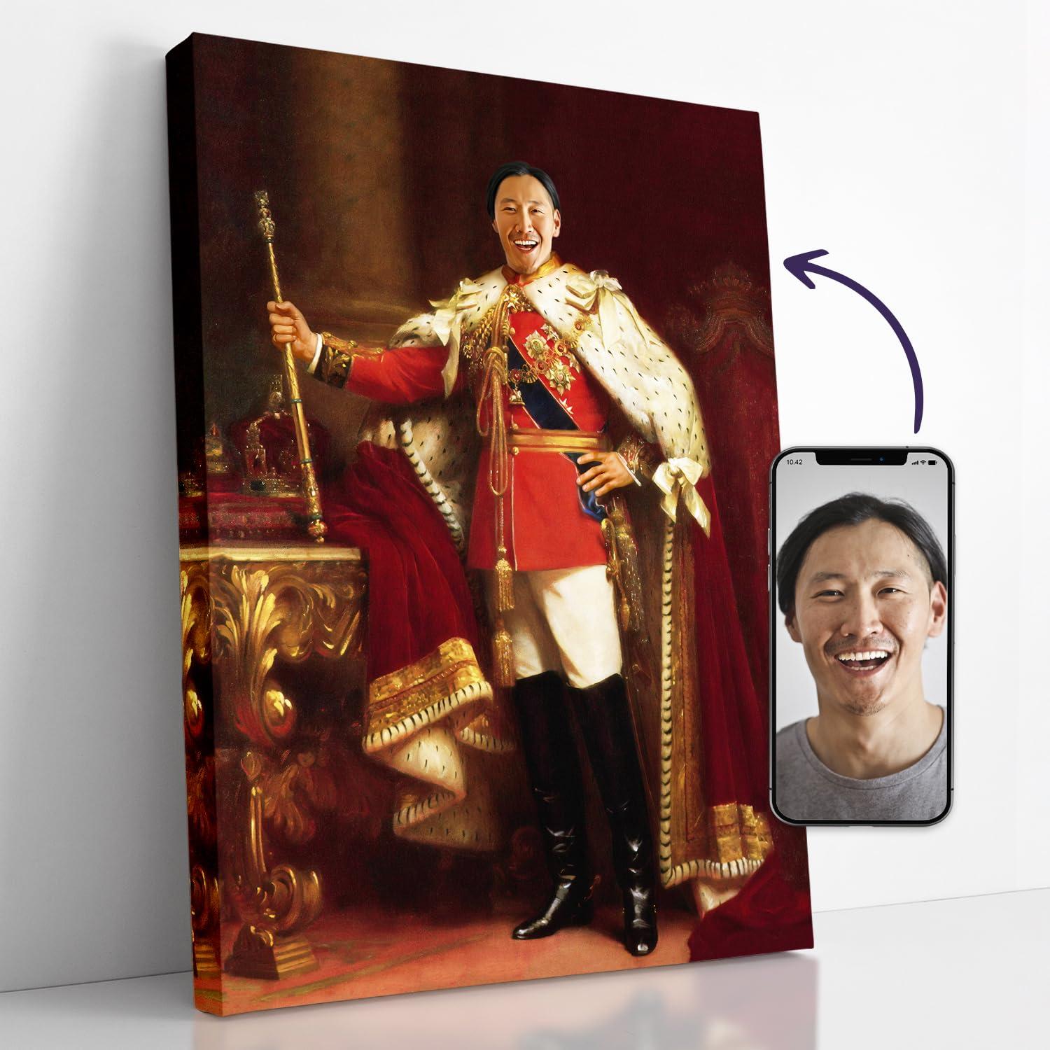 Turn Me Royal Turn Me Royal Custom Portrait from Your Photo, Funny Wall Art Gifts for Men, for Husband, for Father, Turn Him into Royalty (The King, 8" x 10")