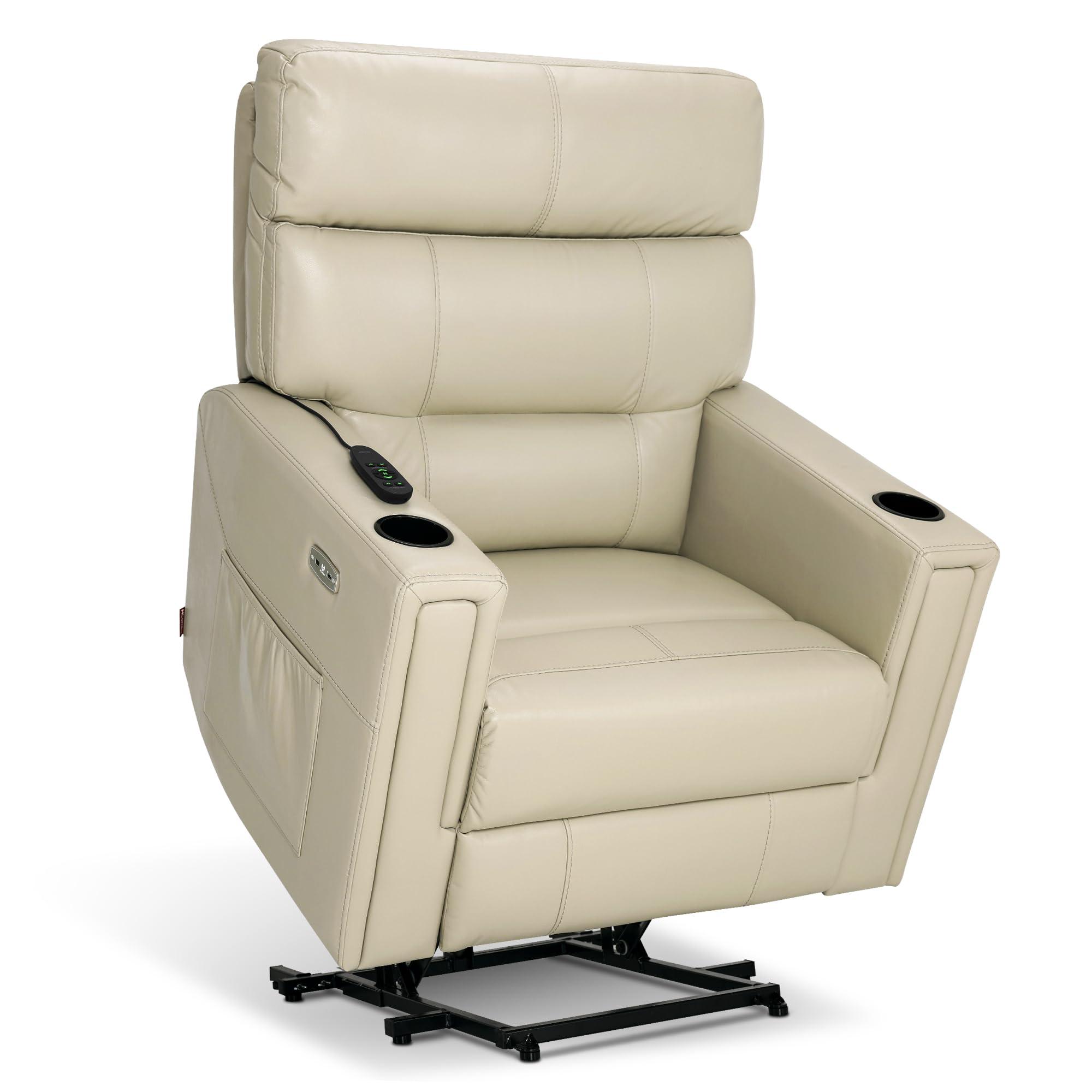 MCombo MCombo 380lbs Oversized Dual Motor Lay Flat Power Lift Recliner Chair with Infinite Position, for Heights 5'9''-6'7" Big and Tall People, Adjustable headrest, Faux Leather R7177 (Cream White)