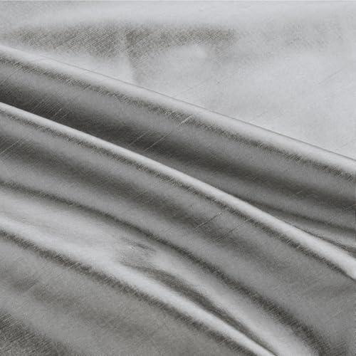 TWOPAGES TWOPAGES 100% Dupioni Silk Window Curtain Panel for Living Room 84 Inches Long Pinch Pleated Drape for Bedroom, 1 Panel, 52W x 84L Inch, Silver Gray