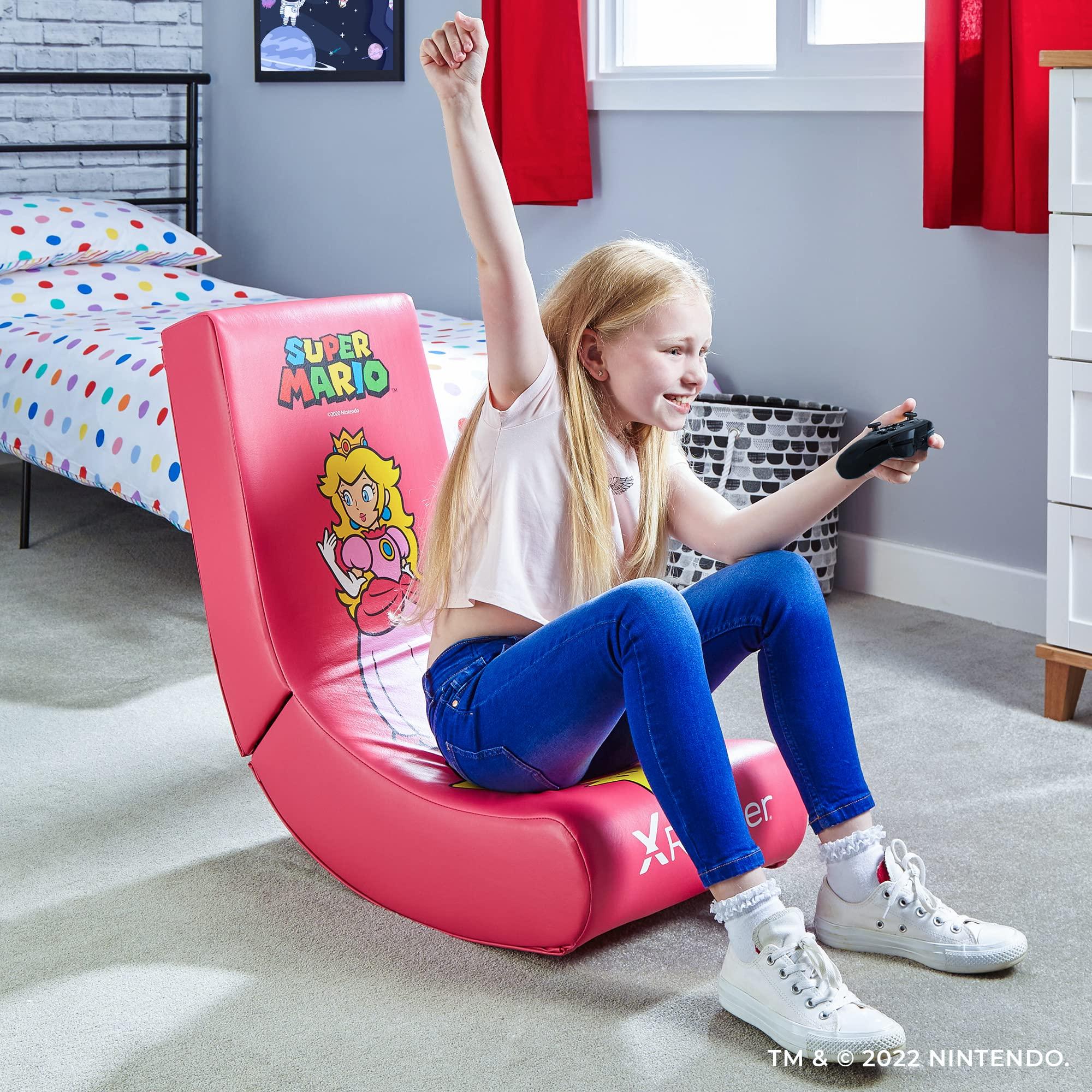 X Rocker X Rocker Super Mario Peach Video Gaming Floor Chair, Official All-Star Edition Nintendo Collectible, Faux Leather, Foldable, 5000201, 33.46\" x 16.14\" x 25.59\", Princess Peach Pink