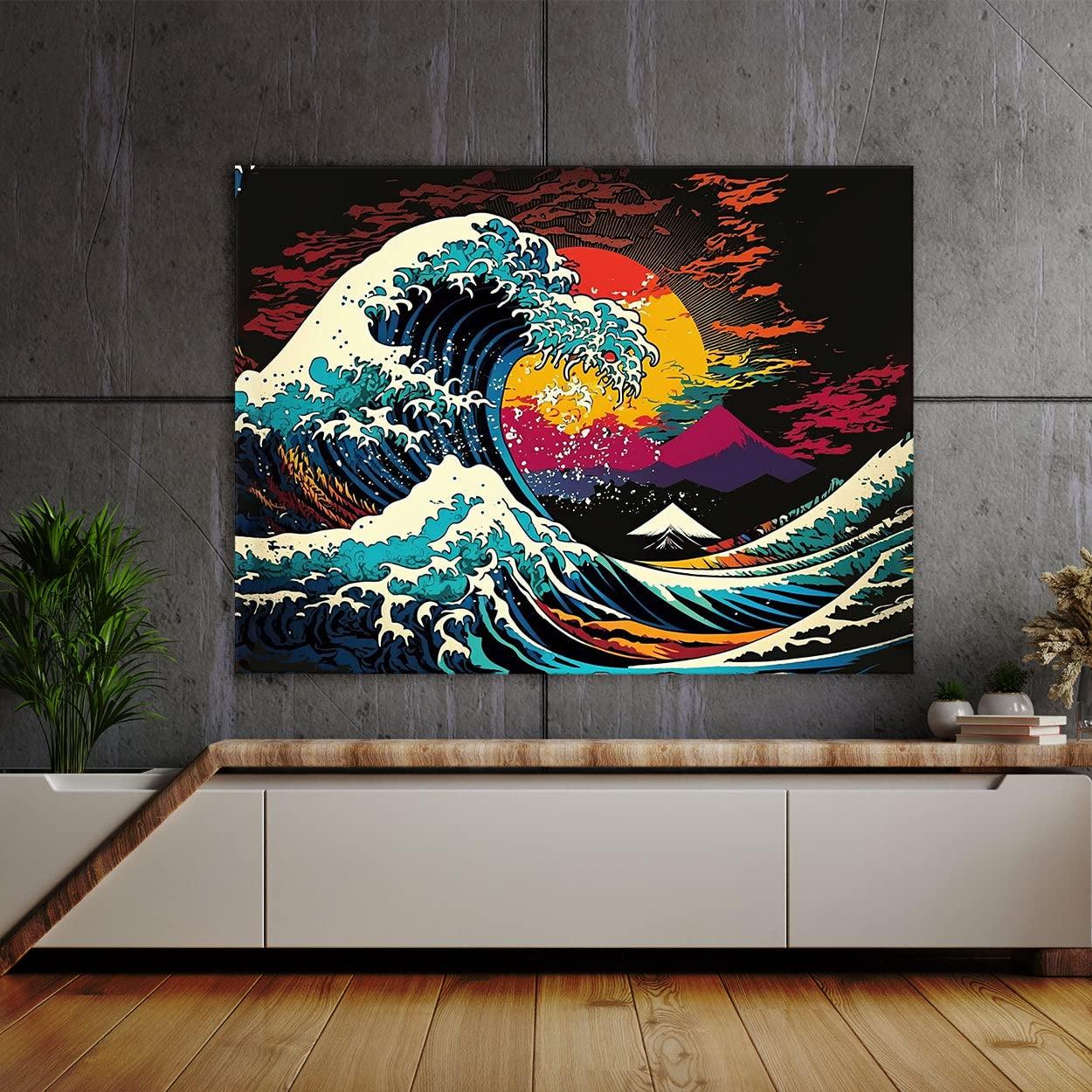 Sense Canvas Sense Canvas Pop Art Hokusai The Great Wave 7 Canvas Art - Home Decor Wall Art Print Poster Painting Large 40x30 / 0.75\"