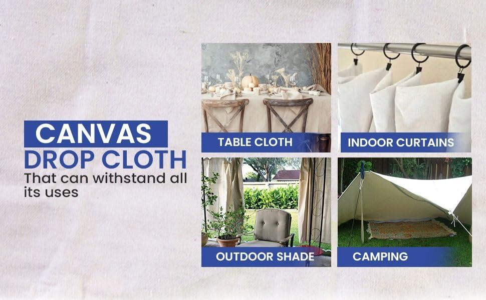 Corporate Hills Canvas Painters Drop Cloth (Size 6 x 9 Feet - Pack of 2) - Pure Cotton Paint Drop Cloth for Painting, Curtains, Furniture & Floor Protection - All Purpose Thick Canvas tarp with Double Stitched Edges