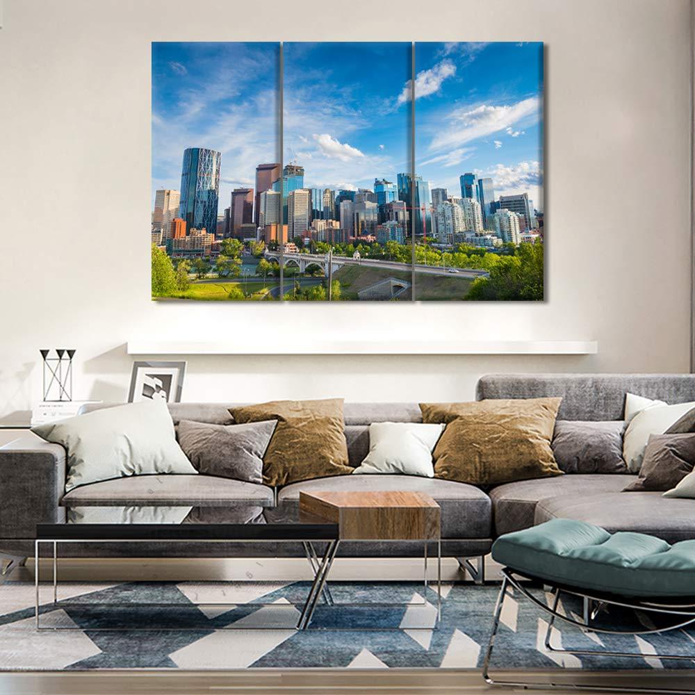 TUMOVO TUMOVO 3 Piece Wall Decorations for Living Room Calgary Skyline Wall Art Downtown Cityscape Poster Prints on Canvas Modern Calgary, Alberta, Canada Home Decor Framed Ready to Hang (20 x 40 inch x3)