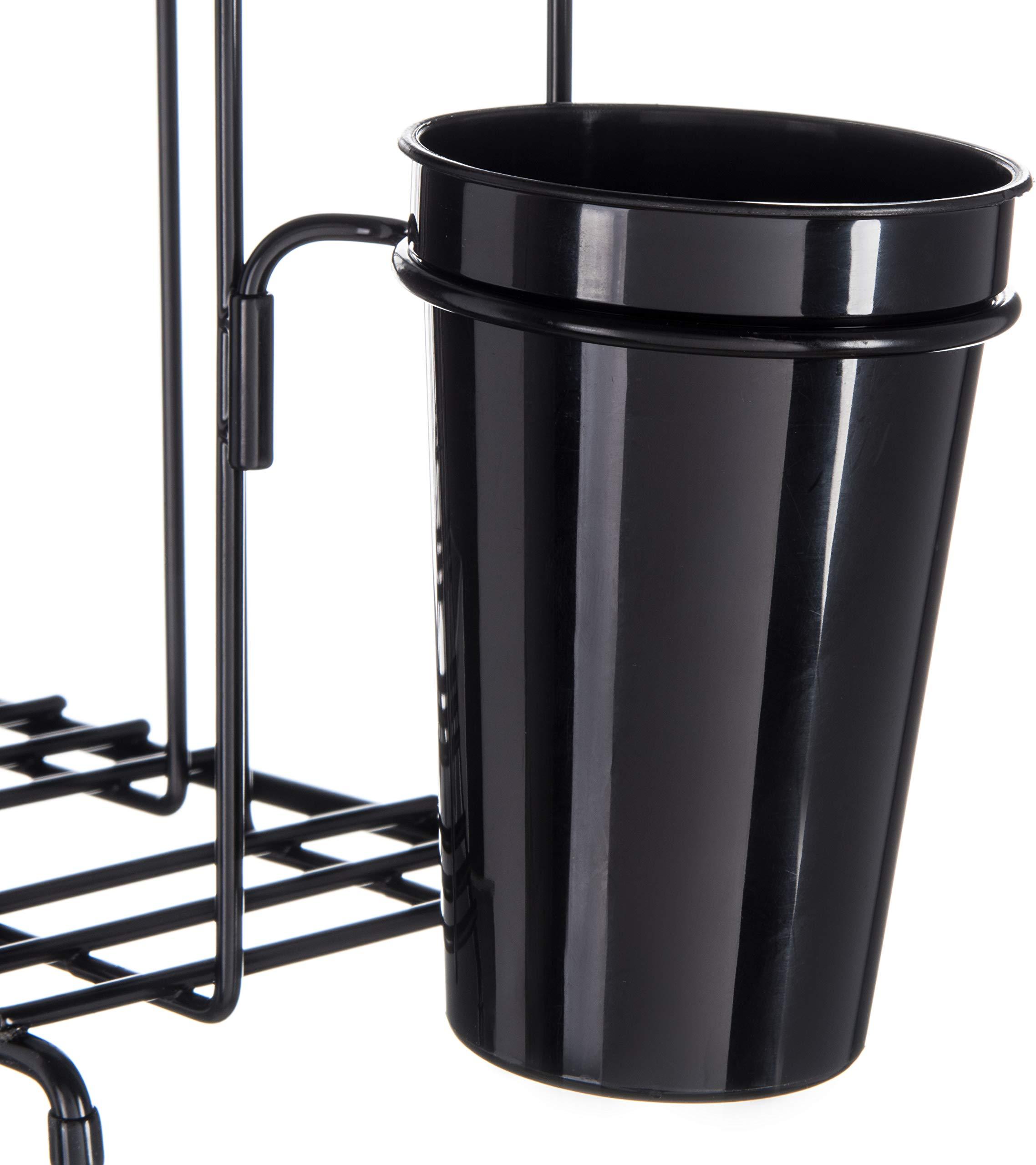 Carlisle FoodService Products San Jamar Wireworks Cup and Lid Wire Organizer 3 Stacks with Straw Caddy for Restaurants, Dining Halls, and Fast Food, Steel Wire, 8.5 x 17.5 x 5.25 Inches, Black