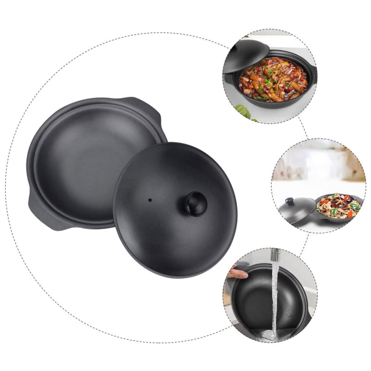 MAGICLULU MAGICLULU Casserole Fry Pan with Lid Nonstick Saucepans Clay Pots for Cooking Oven Pan Ovens Frying Baking Dish Cookware Cooker Small Oven Pot with Lid Cuisine Stew Skillet Wok Iron Black