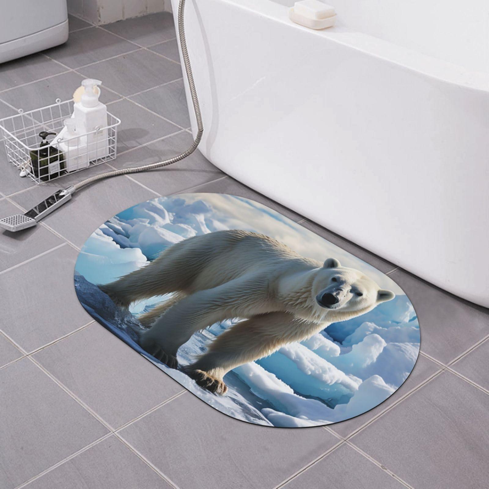 NONHAI Stone Bath Mats Polar Bear Ice Diatomaceous Earth Bath Mat Super Absorbent Bathroom Floor Mat Quick Drying Diatomite Shower Mat for Shower Bathtub Bathroom Accessory 15.7x23.6in
