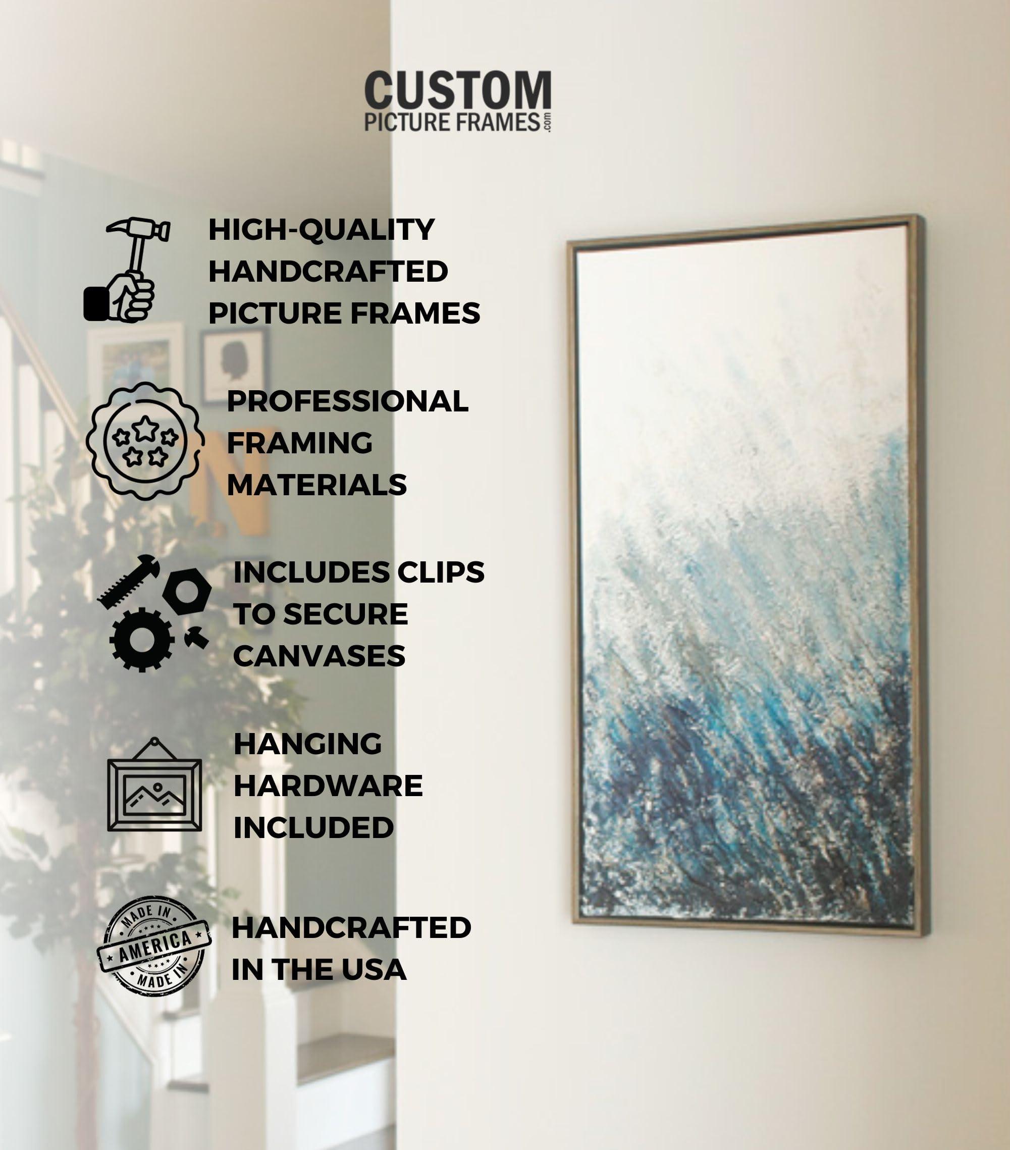 CustomPictureFrames.com 16x24 Canvas Frame Gold Solid Wood Floater Frame Width 2 Inches | Interior Frame Depth 1 3/8 Inches | Aurelio Contemporary Canvas Frame Complete with Canvas Clips & Hanging Hardware