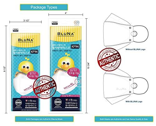 BLUNA FACE FIT [10 Pack] :: Authentic :: BLUNA [Kids/Small] KF94 Facefit Ergonomic 3D Adjustable Strap Korean Face Mask, White [Made in Korea][Individual Package] for Small Kids Children