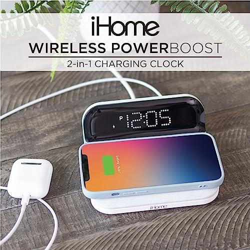 iHome iHome iW18 Digital Alarm Clock, Dual Alarm Clock with USB Charger & QI Charging, Alarm Clocks for Bedrooms, Adjustable Brightness Dimmer (White)