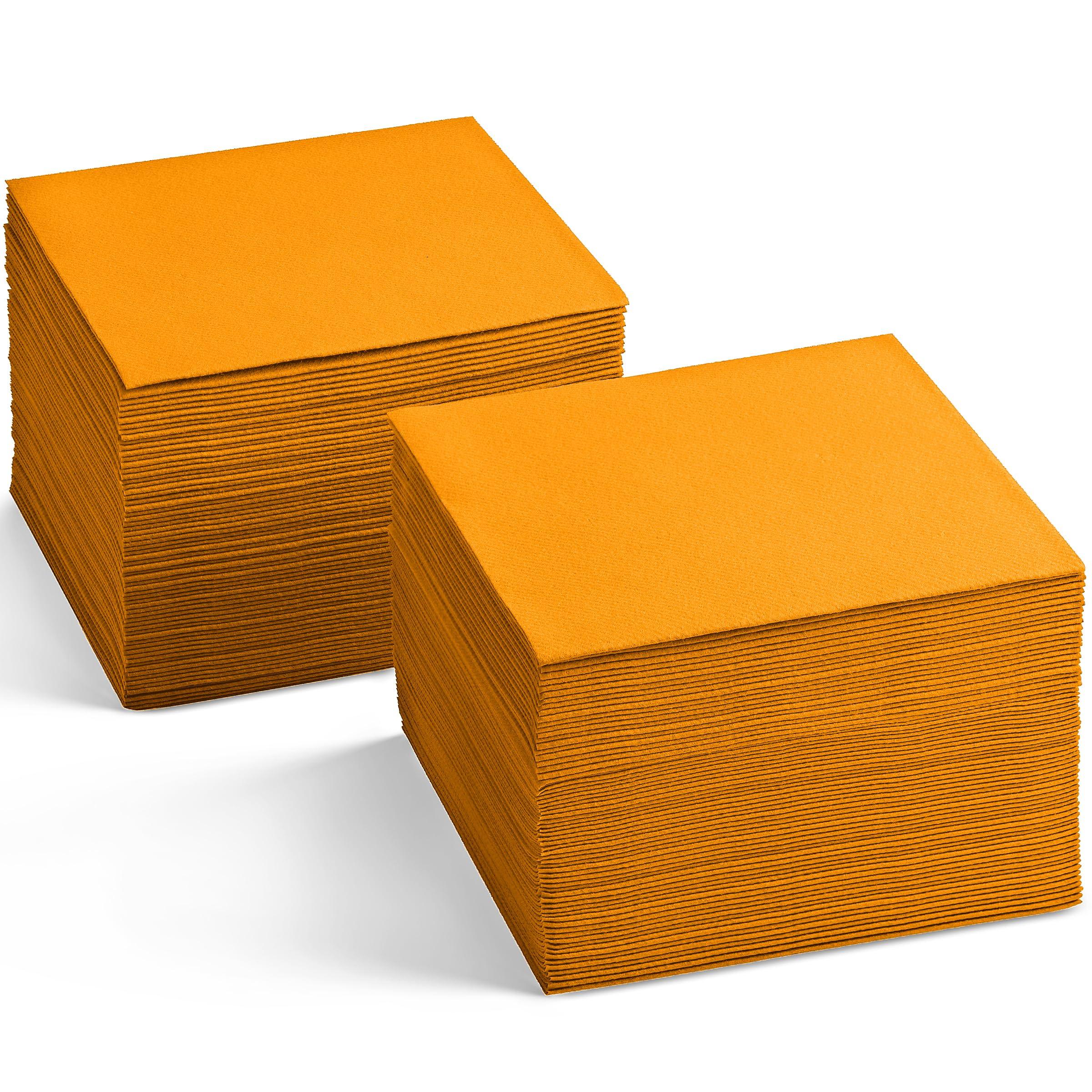 Servietto Disposable Linen-Feel Cocktail Napkins, 200-Pack 5\" x 5\" ORANGE Paper Beverage Napkins For Bar, Restaurant And Caf, Dessert Napkins For Party, Wedding Or Event