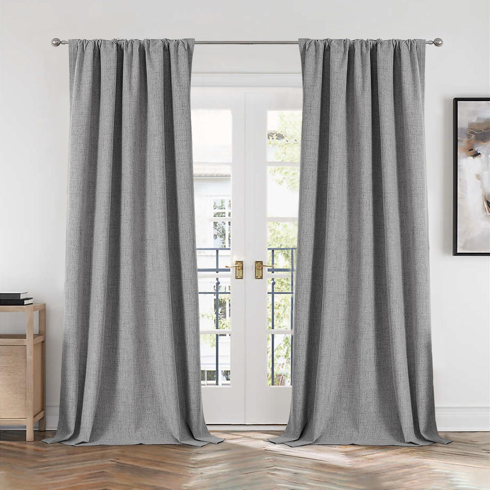 CUCRAF CUCRAF Linen 100% Blackout Curtains 108 Inch Length 2 Panels Set, Back Tab and Rod Pocket Curtain for Living Room Bedroom, Room Darkening Window Drapes Thermal Insulated, (52x108 inch, Light Grey)