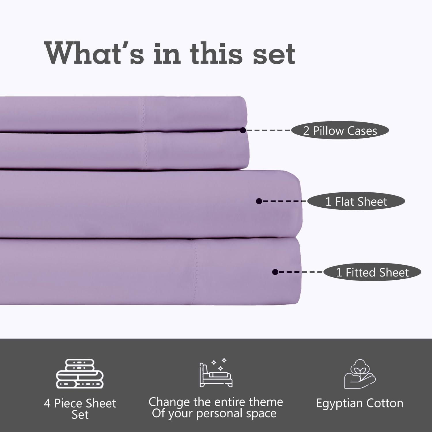 EGYLIN EGYLIN Split Head Sheets for Adjustable Bed 800 Thread Count Sheets Set - Sateen Weave Cool Breathable & Soft Queen/39 Top Split levender Solid 16 Inch Deep Pocket Bed Sheet