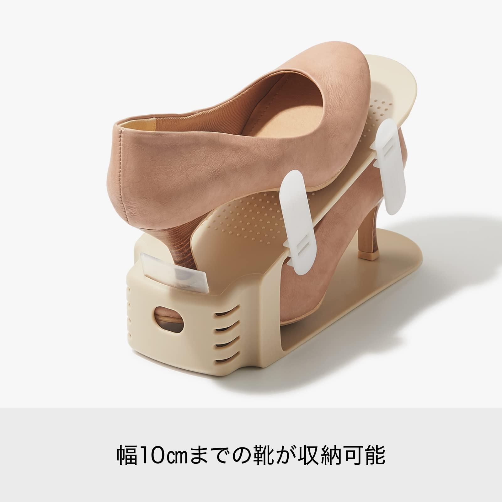 (Like-it) Like-it SHW-01 Shoe Storage, Shoe Holder, Wide, 2 Pieces, Width 3.9 x Depth 10.2 x Height 5.3 inches (10 x 26 x 13.5 cm), White, Made in Japan, Space Saving, 2X Storage Capacity