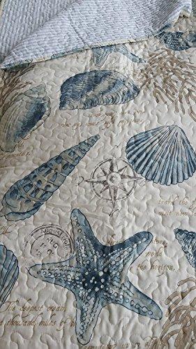 E&J Home E&J Home Coastal Blue Seashell Starfish Coral 2pc Twin Quilt Set