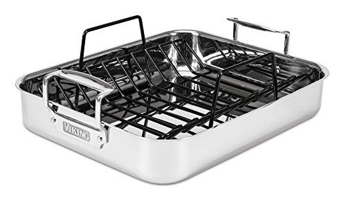 Viking Culinary Viking Culinary 3-Ply Stainless Steel Roasting Pan, Includes a Nonstick Rack, Dishwasher, Oven Safe, Works on All Cooktops including Induction