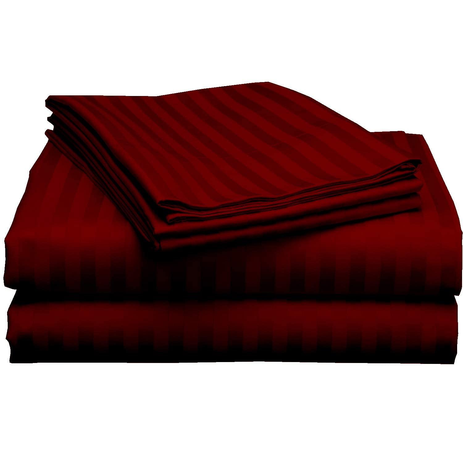 Cottington Lane California King Size Sheet Set-100% Egyptian Cotton Bed Sheets-400 TC Cotton Sheets-4 Piece Sheet Set Fits Mattress Upto 16 Inch Deep Pocket Fitted Sheet-72 x 84 Size Sheets for Burgundy Stripe Bed