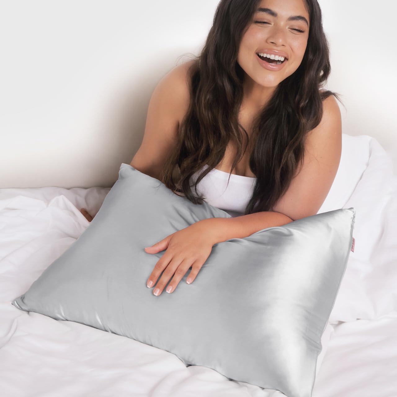 Kitsch Kitsch Satin Pillowcase with Zipper for Hair & Skin, Softer Than Silk Pillow Cases Queen, Wrinkle-Free, Smooth and Cooling Satin Pillow Covers, Standard Size 19\"x26\", Silver