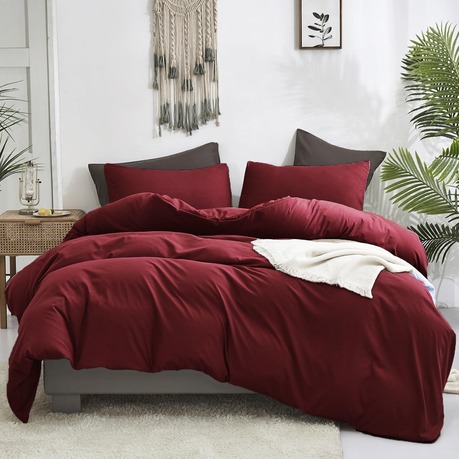 Luxlovery Luxlovery Burgundy Comforter Set Dark Red Bedding Set Full Maroon Marsala Wine Red Solid Soft Breathable Claret Blanket Quilts Maroon Comforter Set Women Girls