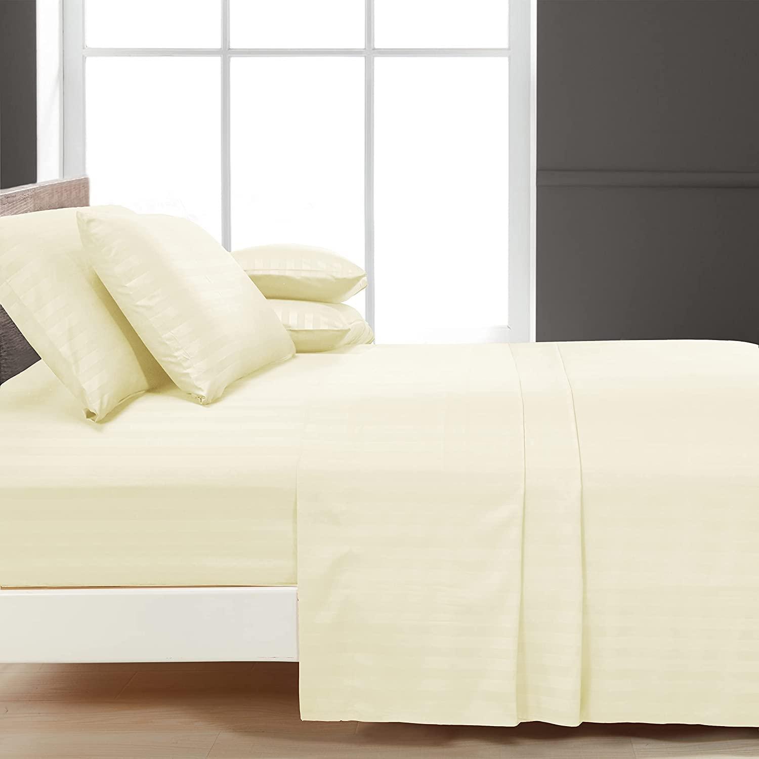 British-Linen British-Linen Sheets and Pillowcases 100% Organic Cotton, Bed Sheets 6 Piece Set, Luxury and Buttery Soft 30" Deep Pocket Fitted Sheet, Best Comfort Sheets - Ivory Stripe, Queen Size