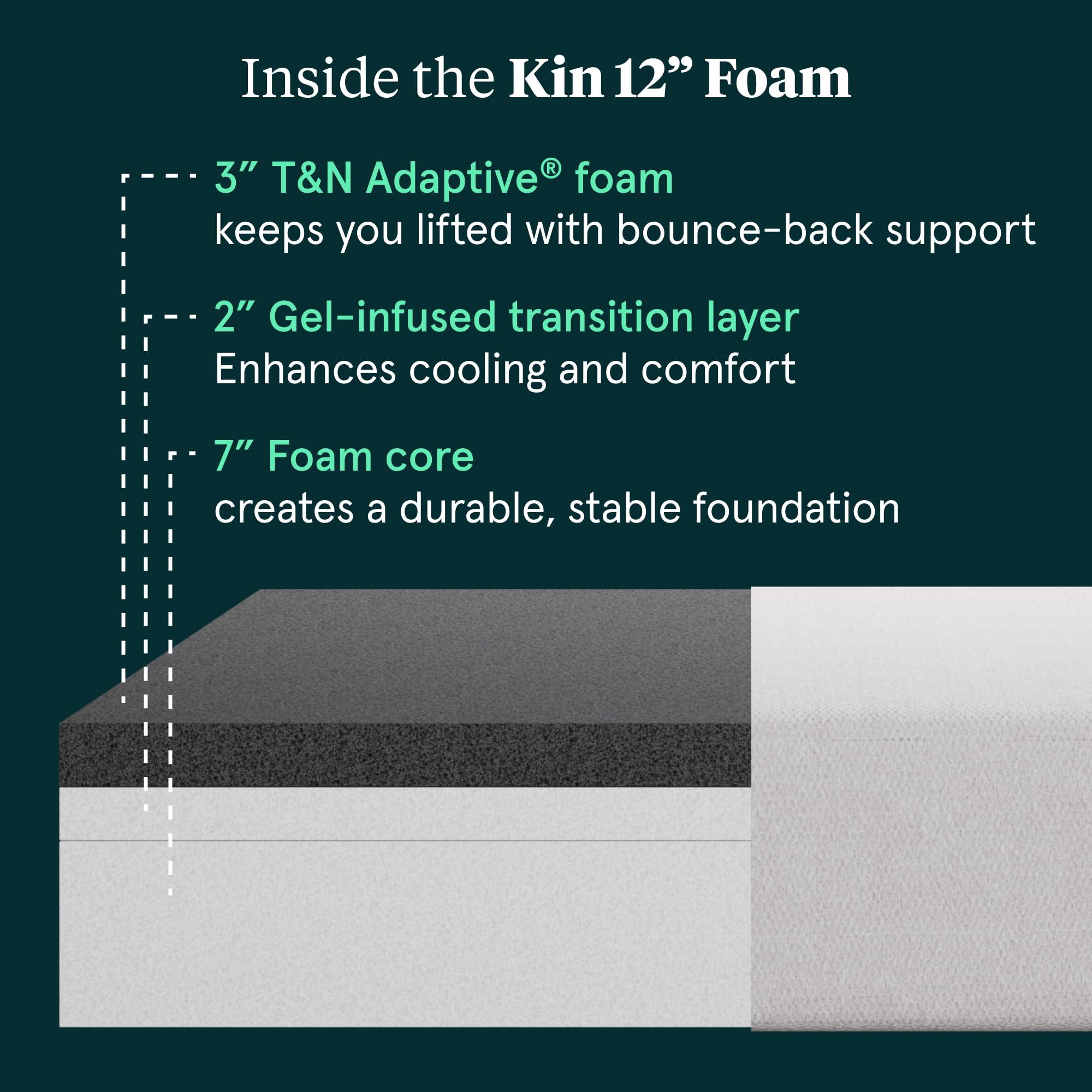 Tuft & Needle Tuft & Needle Kin Medium Plush 12\" Twin Adaptive Foam Mattress in a Box, Cooling Gel, Pressure Relief, Durable Support, 100 Night Trial, Fiberglass Free, CertiPUR-US, 10-Year Limited Warranty