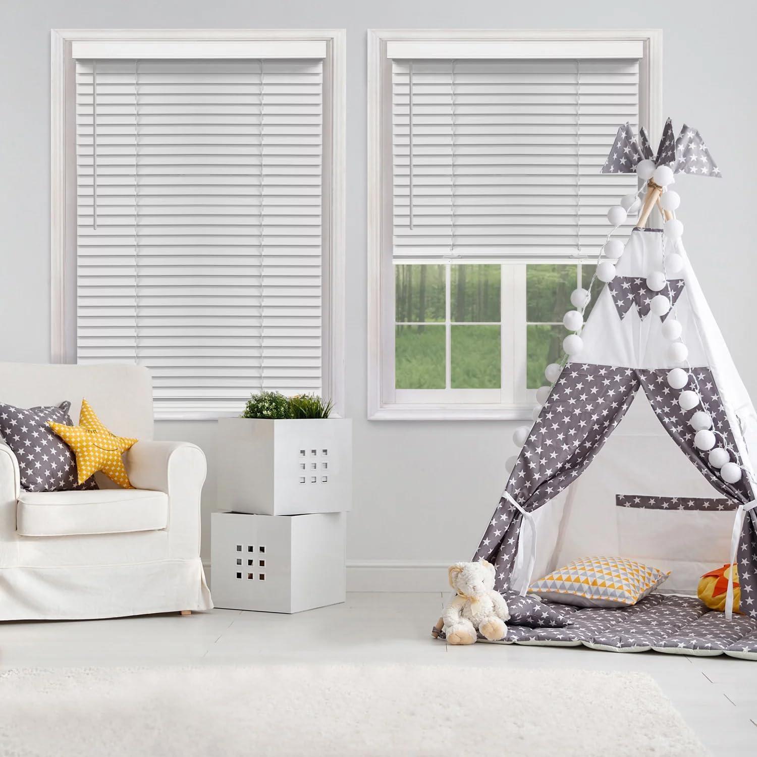 Blinds Emporium Of GA Blinds Emporium Elite 2 Inch Faux Wood Blind - 66" Wide x 72" Custom Cut Cordless Indoor Window Blinds for Privacy and Light Control, White Faux Wood Venetian Blinds for Home and Office