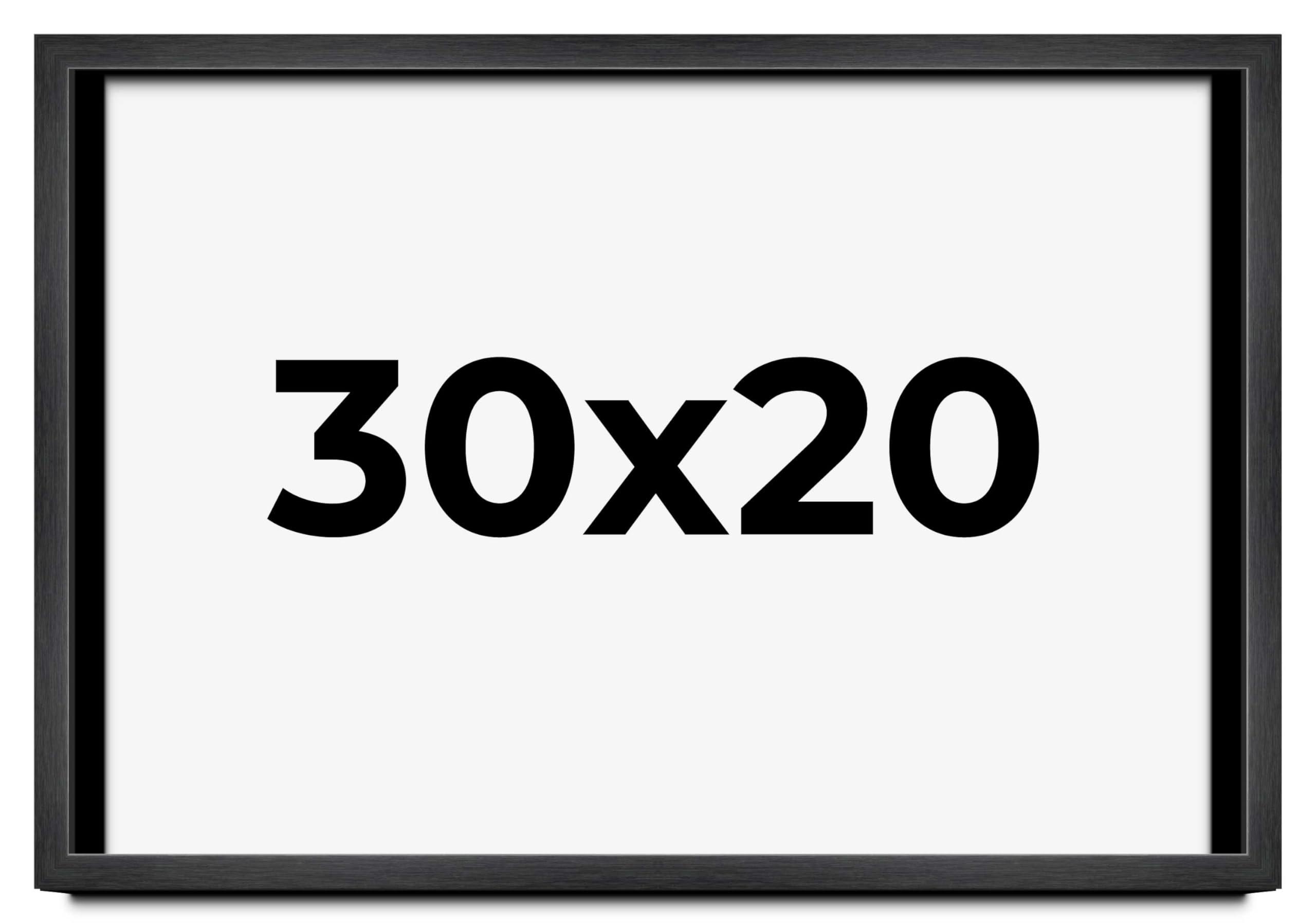 Poster Palooza 30x20 Frame Charcoal Black Wood Texture Dark Grey | 0.75 Inch Moulding Width | 0.5 Inch Rabbet Depth | Solid Wood Picture Frame with UV Acrylic Plexiglass, Foam Board Backing & Hanging Hardware