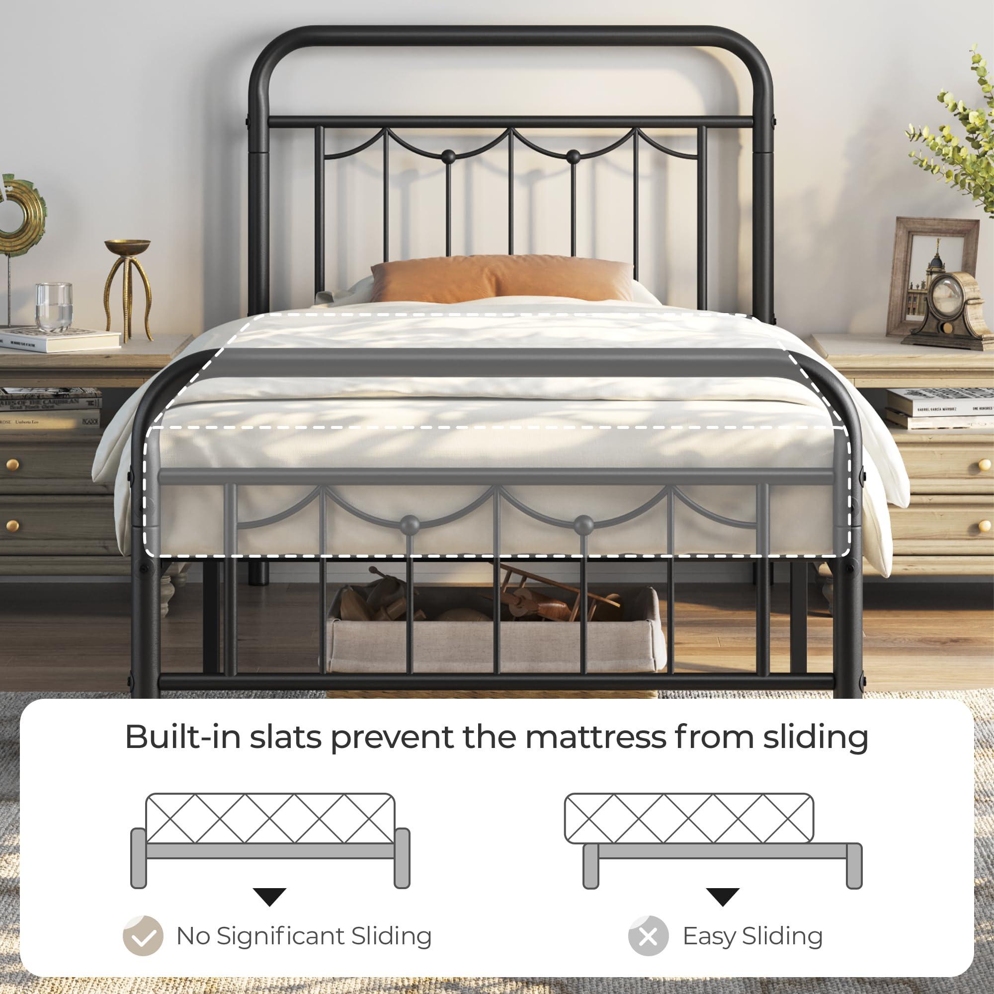 Yaheetech Yaheetech Twin Size Metal Bed Frames with Vintage Headboard and Footboard, Farmhouse Metal Platform Bed, Heavy Duty Steel Slat Support, Ample Under-Bed Storage, No Box Spring Needed, Black