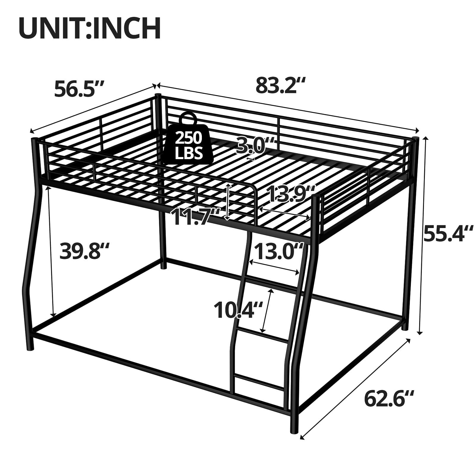 TURRIDU TURRIDU Full XL Over Queen Bunk Bed, Heavy Duty Metal Bunk Bed Frame with Full-Length Guardrails & Ladders, Bedroom Bunk Bed for Teens, Adults, Noise Free, Black