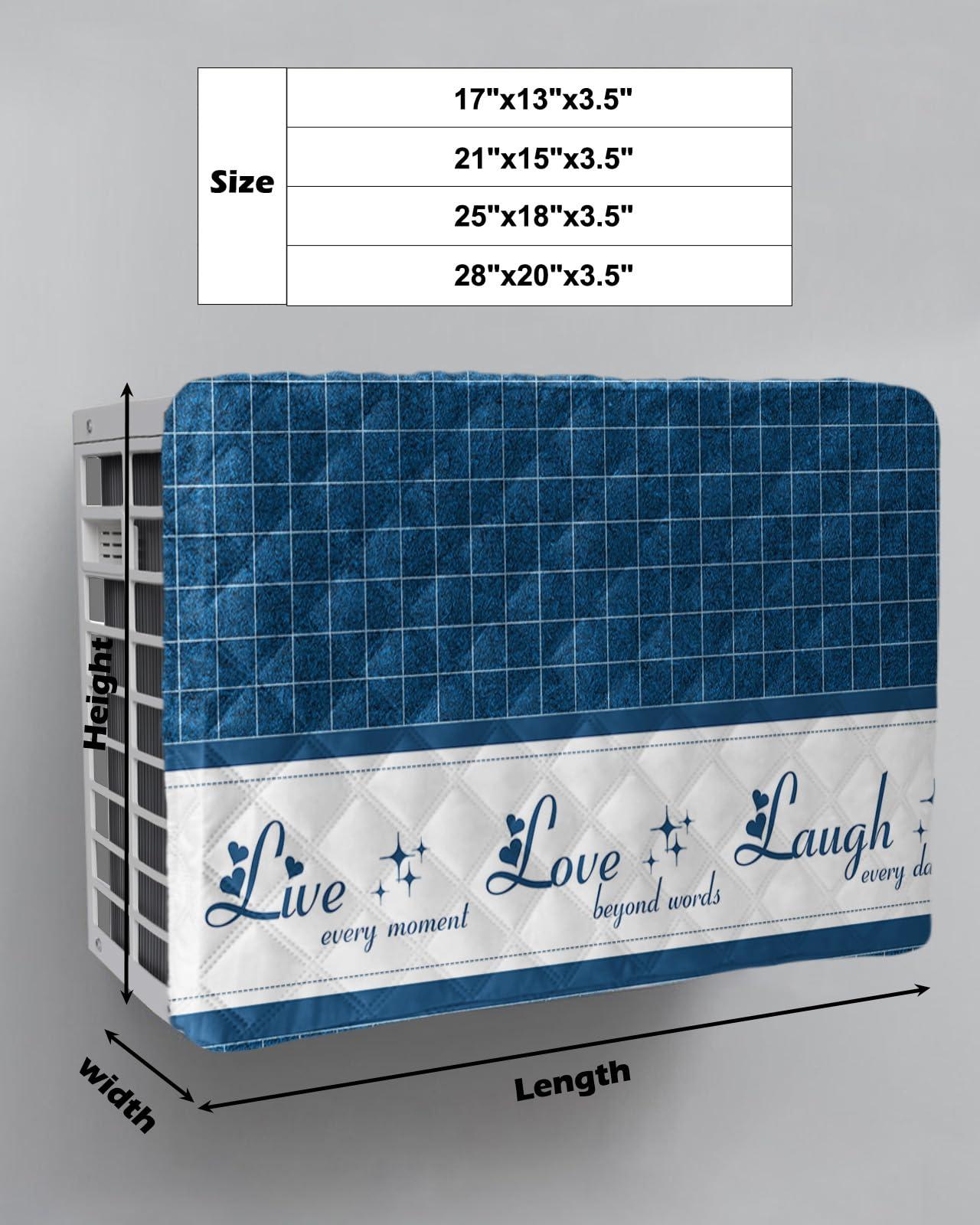 Falaniique Live-Love-Laugh Indoor Air Conditioner Cover for Window Units, Double Insulation Adjustable Waterproof Indoor AC Cover with Elastic Straps Retro Buffalo Plaid Wall Blue 21'' x 15'' x 3.5''